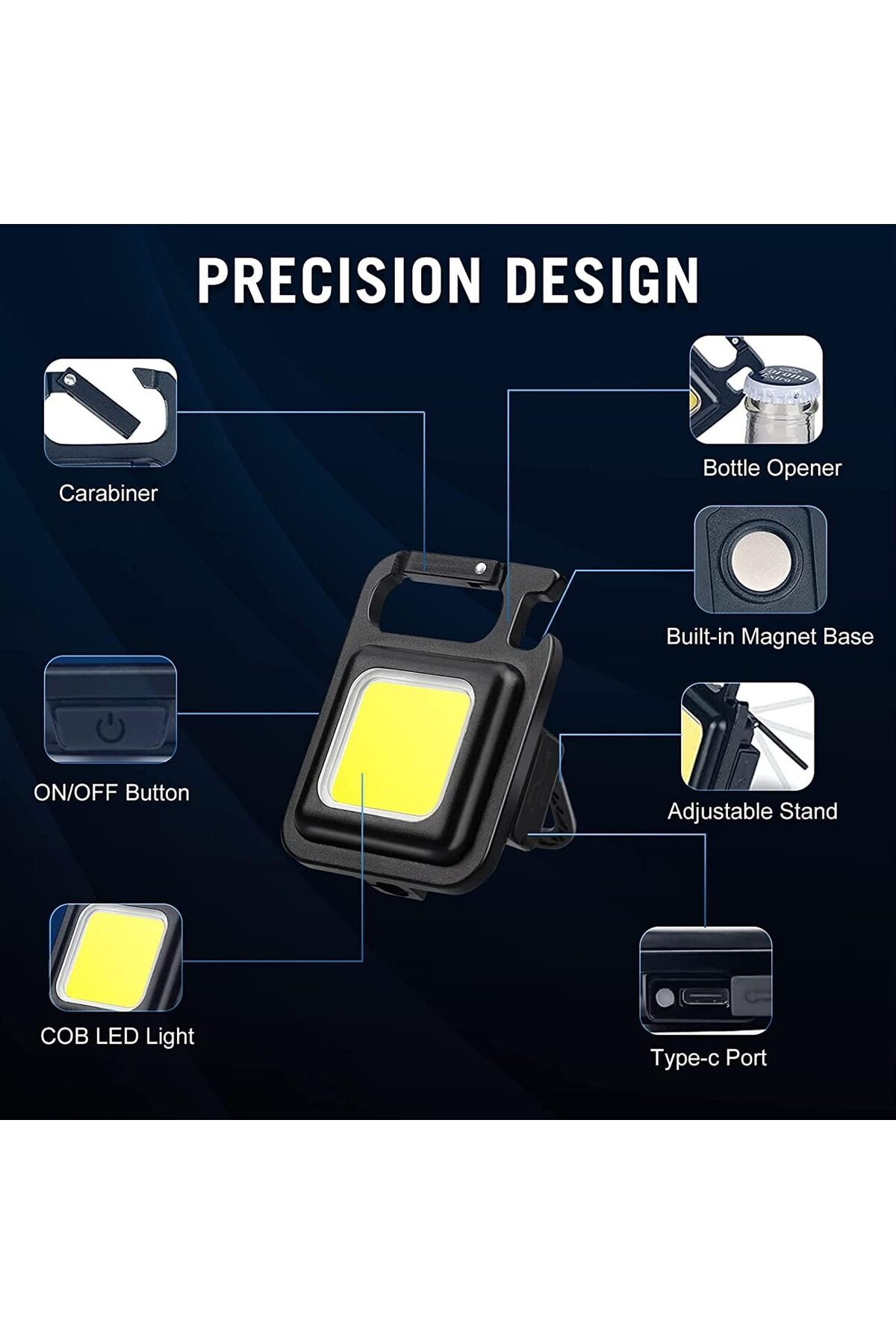 erorex-Mini Flashlight 1000Lumens COB Bright Rechargeable Keychain Flashlights 4 Light Modes Portable 2
