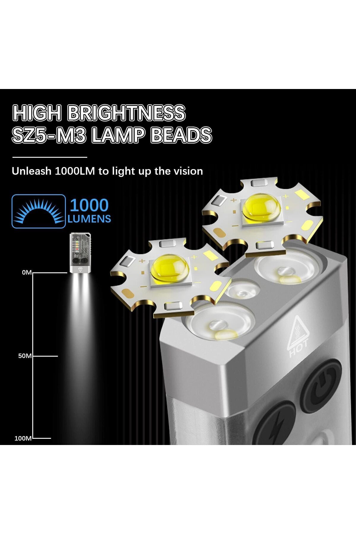erorex-Mini LED Flashlight V10 Small Powerful Flashlight 14 Modes 1000LM Rechargeable Transparent EDC 5