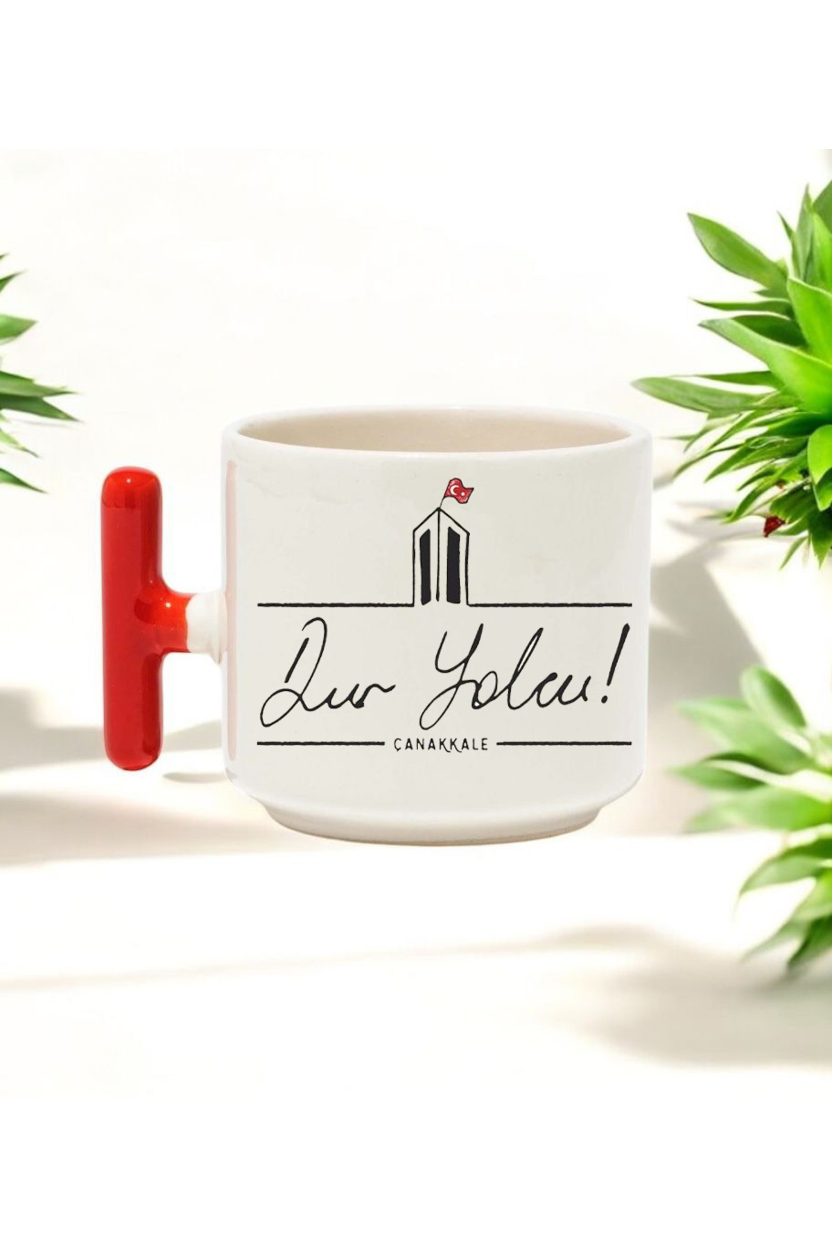 BB TRADE-Red Ceramic Printed Mug with Dur Yolcu Design and Red t Handle 250 ml 2