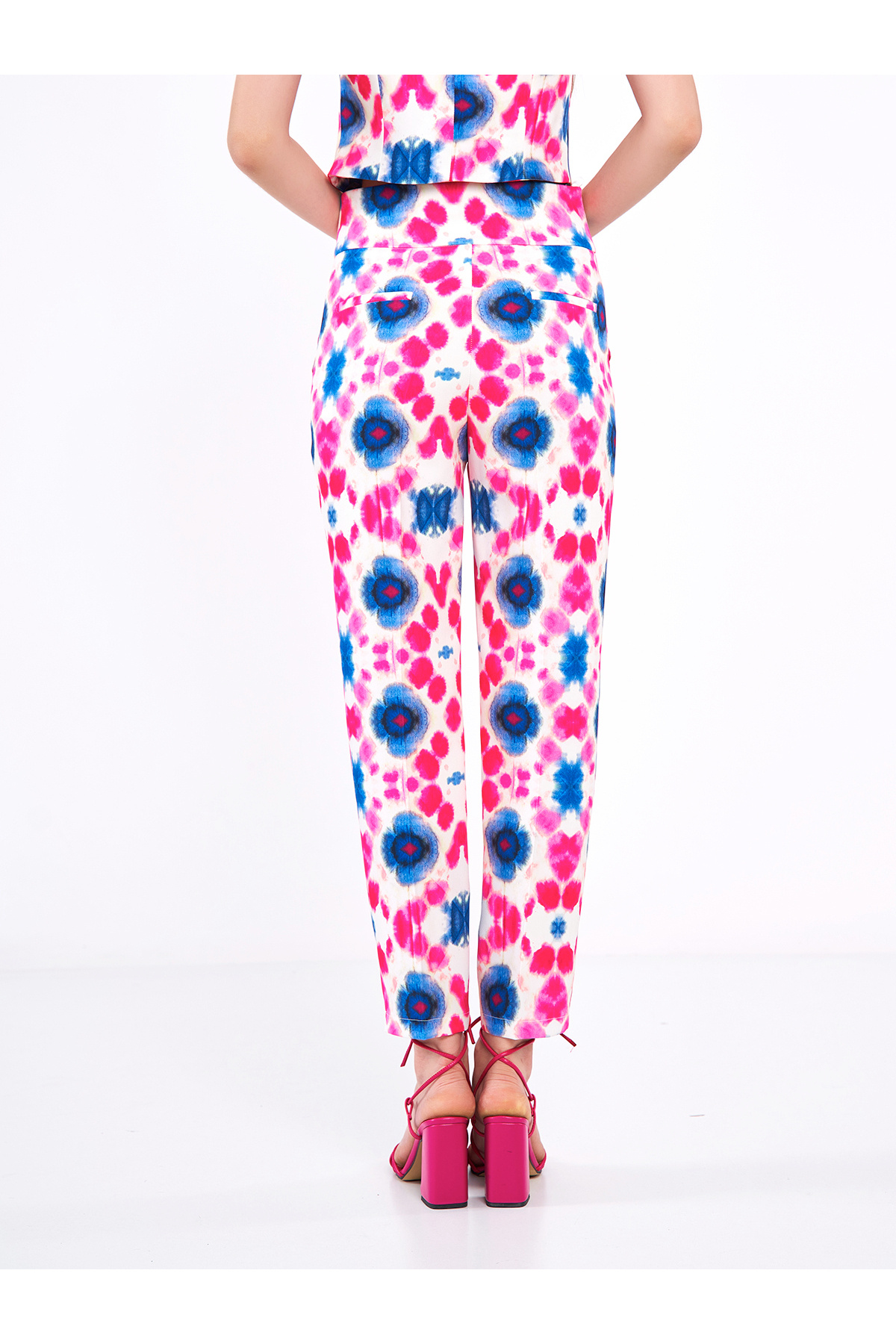 Swass-Fuchsia Feather Patterned Strap Vest and Pants Set 4
