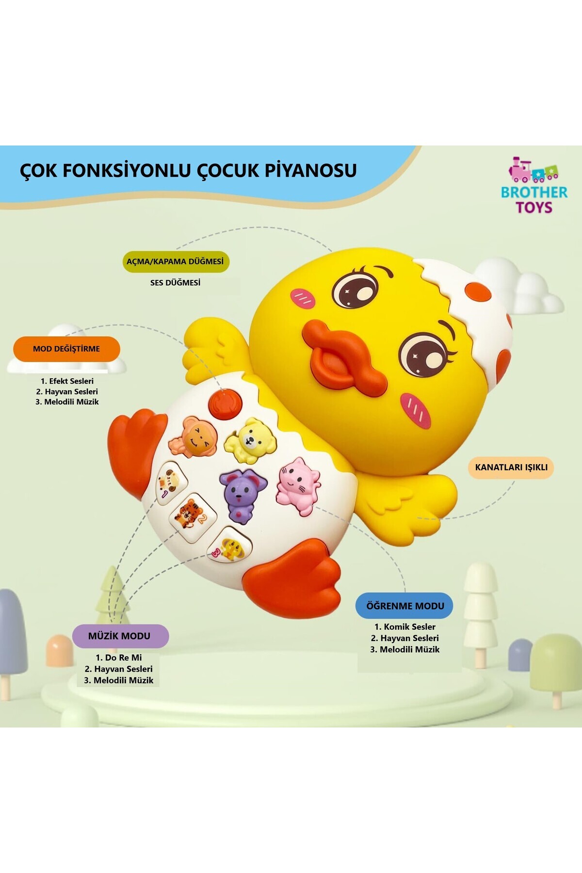 Brother Toys Sesli Işıklı Müzikli Eğitici Çok Fonksiyonlu Bebek Ve Çocuklar İçin Ördek Piyano 15 Cm. fotoğrafı 2 (önizleme)