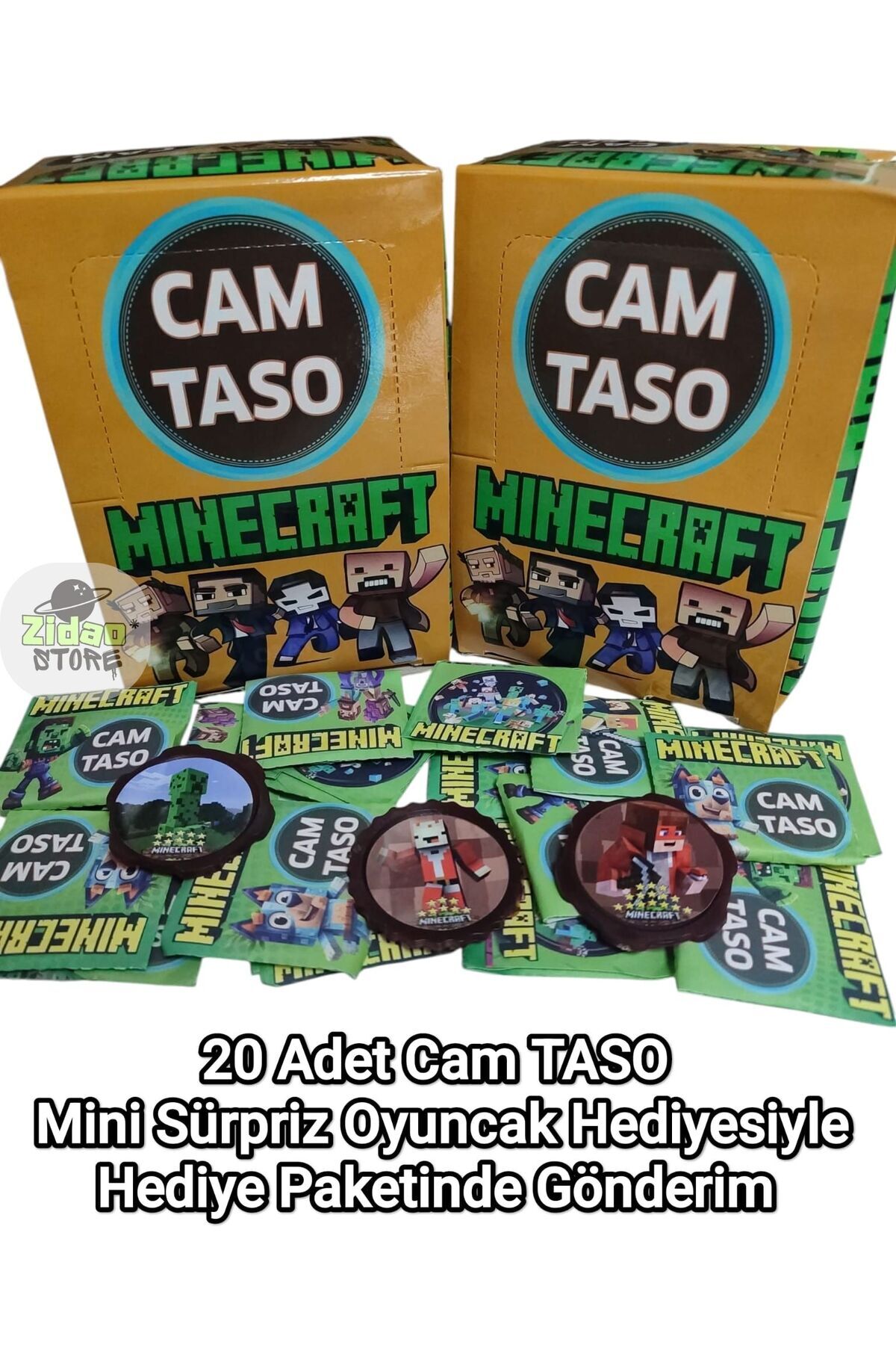 Emrah Gültekin Minecraft Cam Taso 20 Adet Koleksiyon Tasoları Hediyeli Paket Mini Sürpriz Oyuncak ile Gönderim
