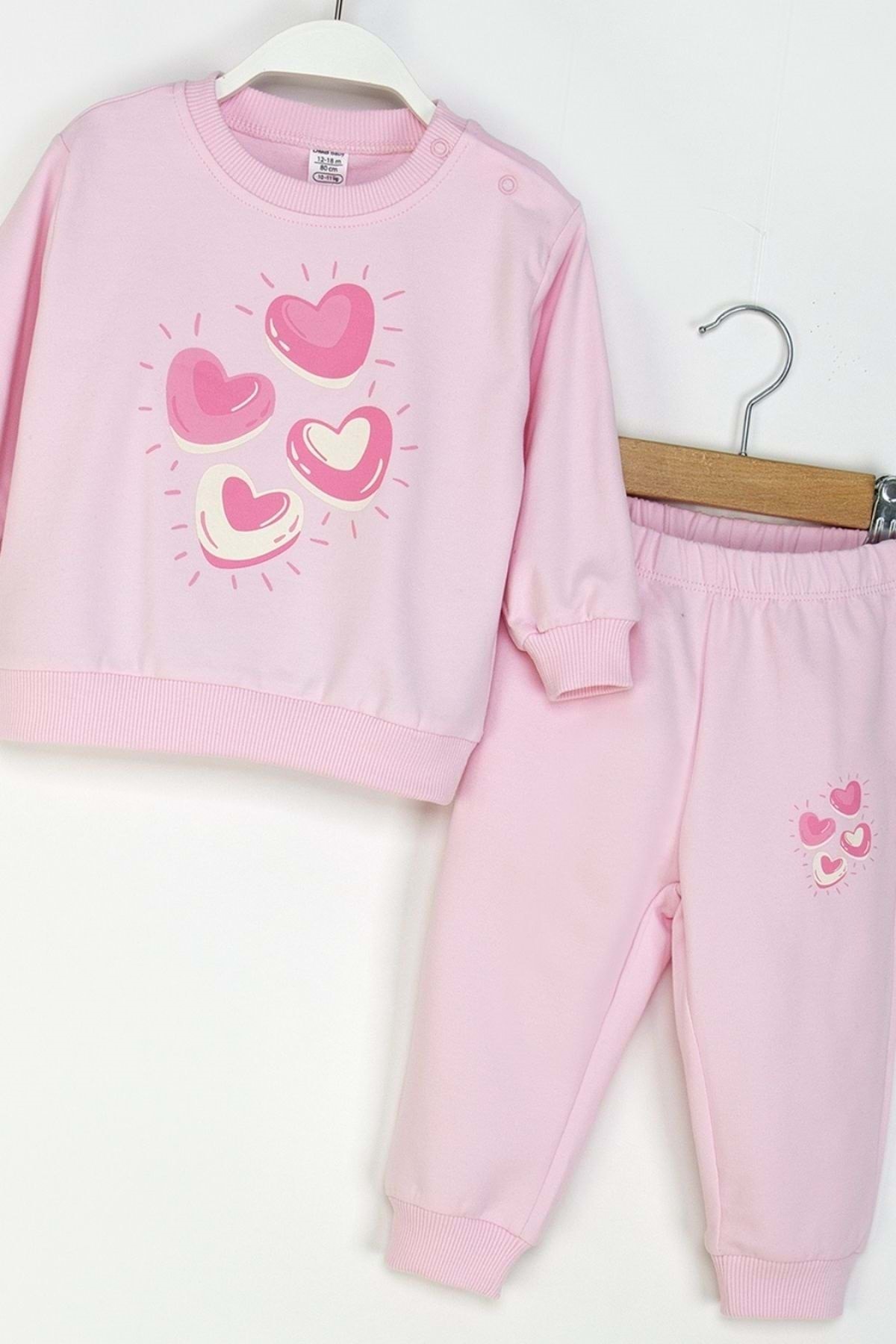 ww waka waka kids store Kız Çocuk Kalp Baskılı Eşofman Takımı – Fuşya & Pembe fotoğrafı 4 (önizleme)