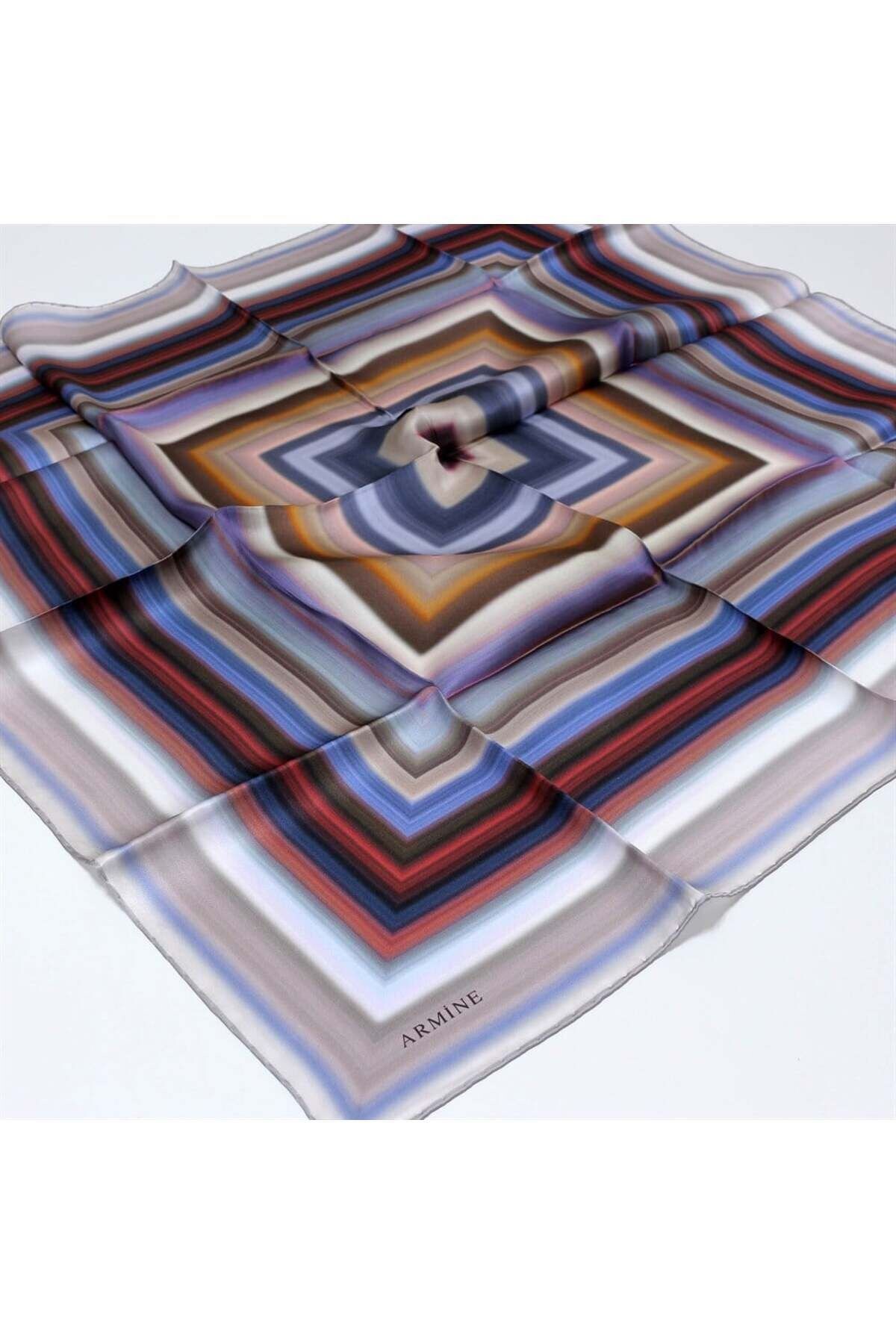 Modern Twill Ipek Desenli Modern Sura İpek Eşarp %100 Pure Silk Mavi