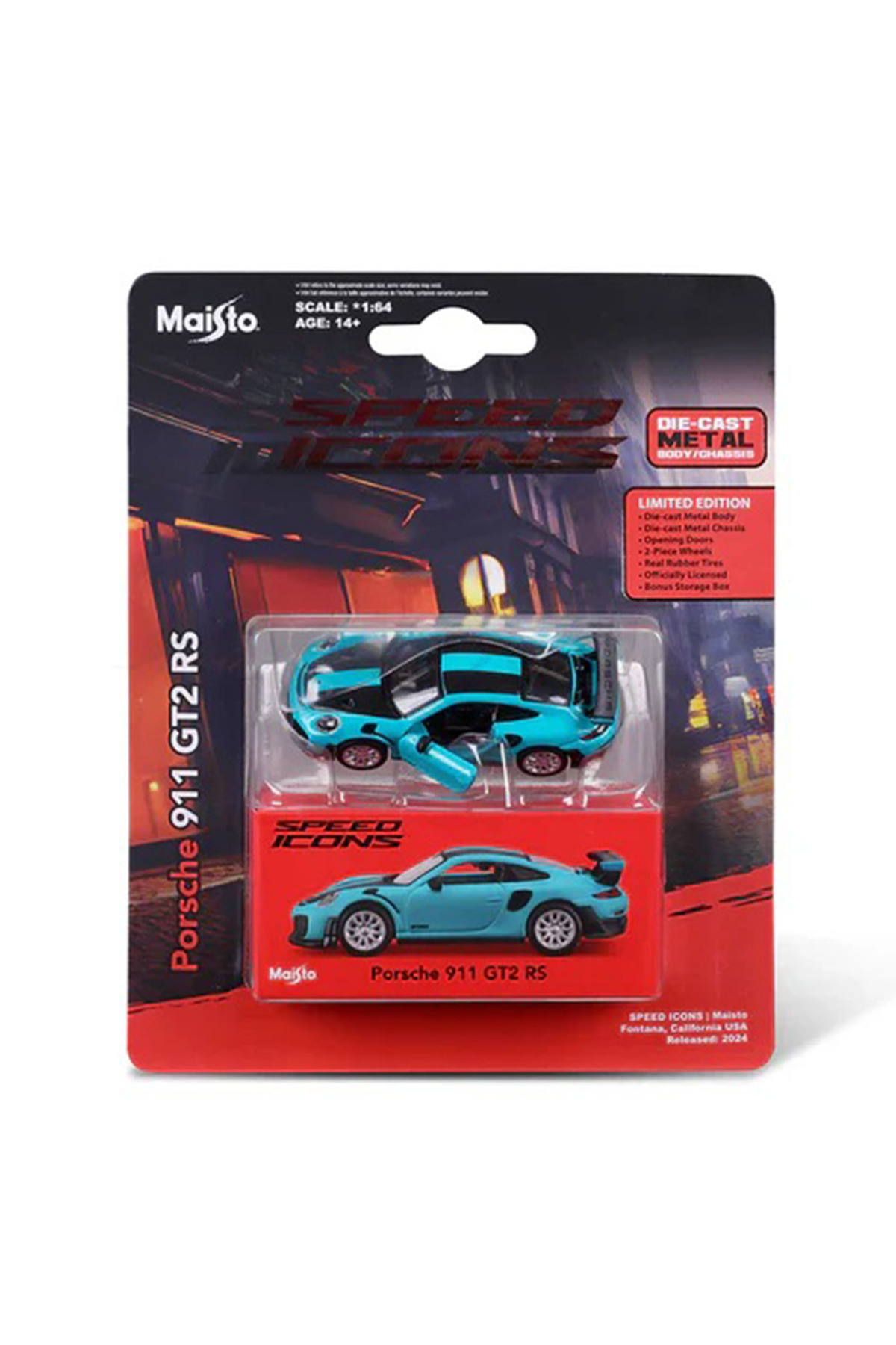 Maisto 1:64 Speed Icons - Porsche 911 GT2 RS Miami Mavi fotoğrafı 2 (önizleme)