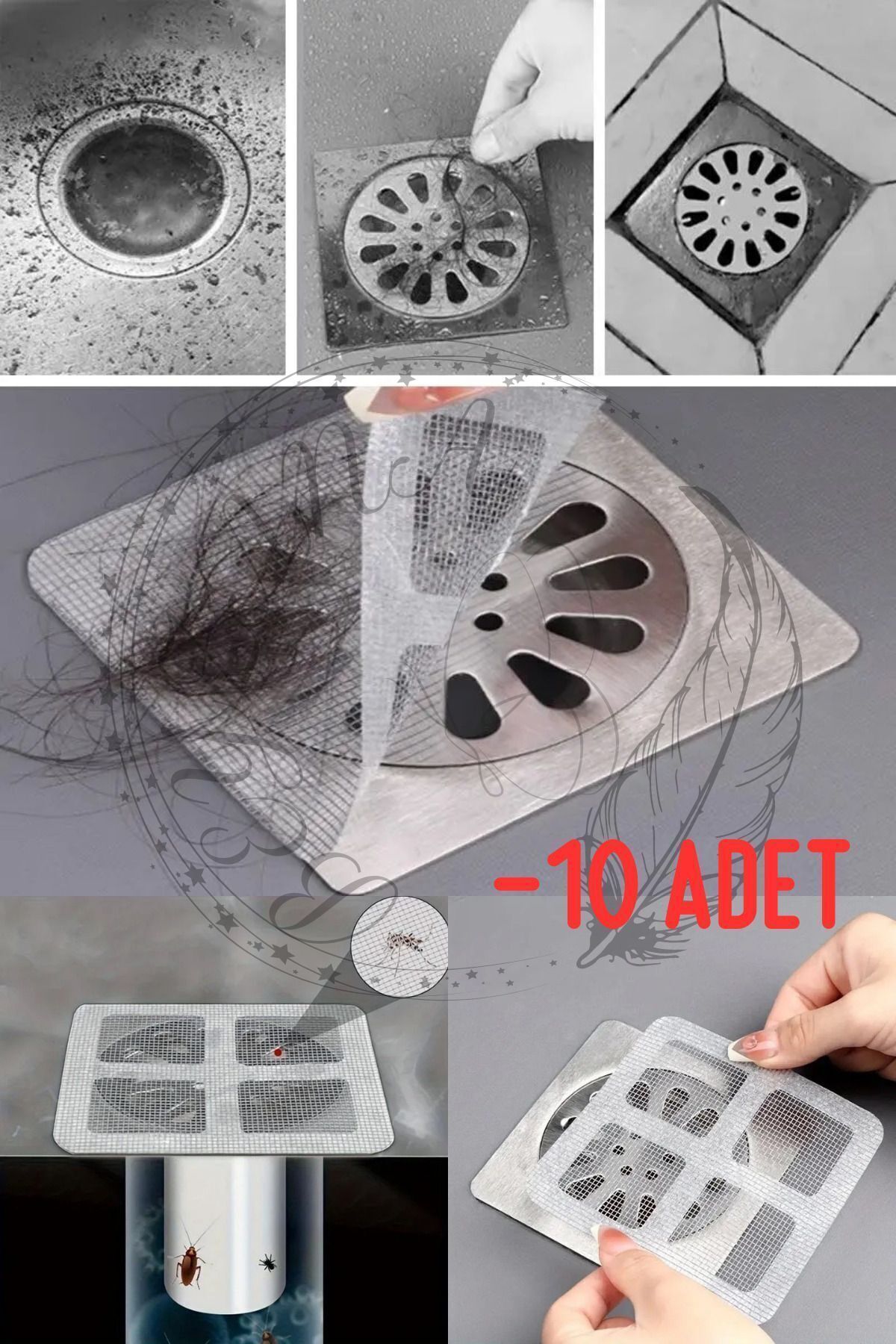 Acarlar Ticaret 10 Adet Banyo Gider Süzgeci Saç Yakalayıcı Süzgeç Banyo Duş Gider Tıkanık Önleyici Süzgeç