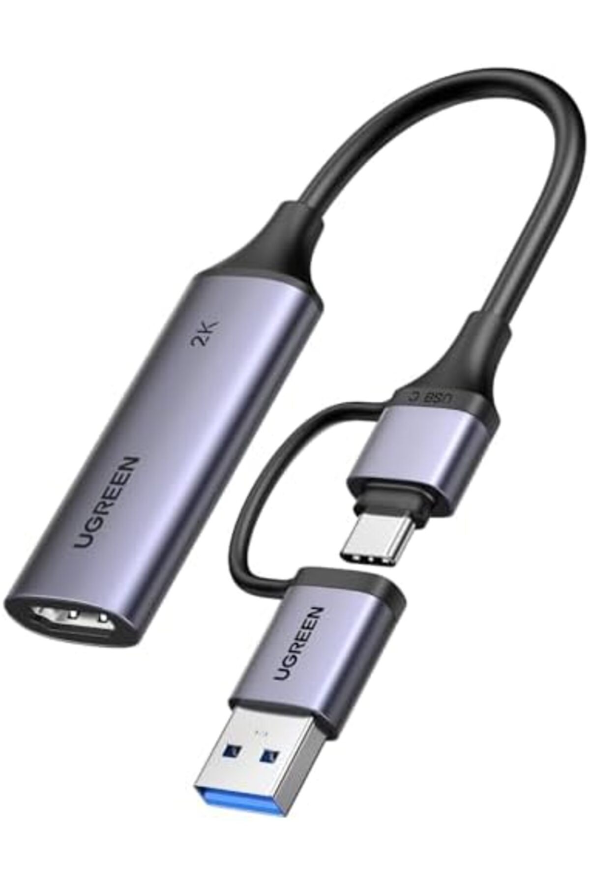 Ugreen-2K HDMI Capture Card to USB A/USB C, Game Capture Card for Streaming Recording, 4K Input & 2K 2