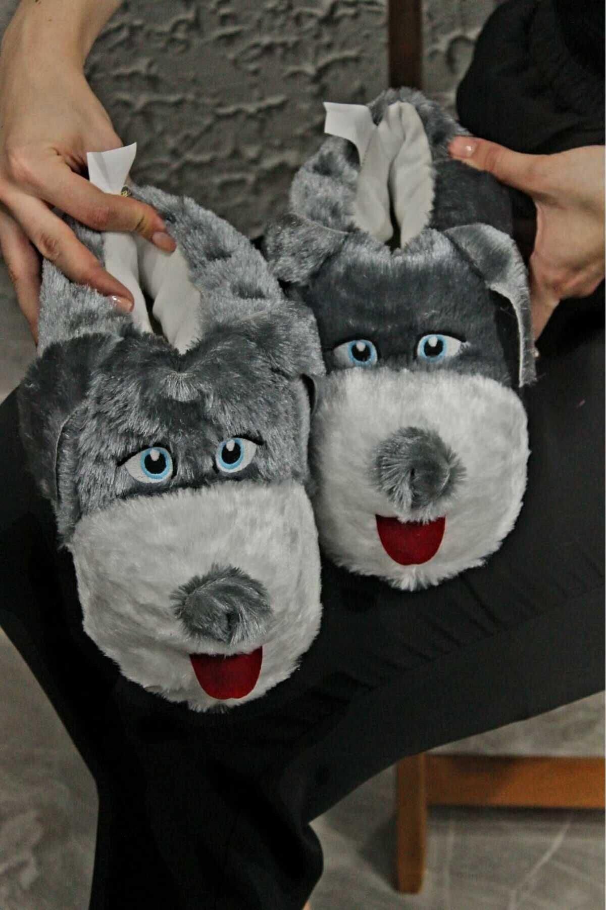 ALTUNTAŞ Köpek Figürlü Peluş Panduf Ev Pandufu Unisex Köpekli Panduf görsel 8