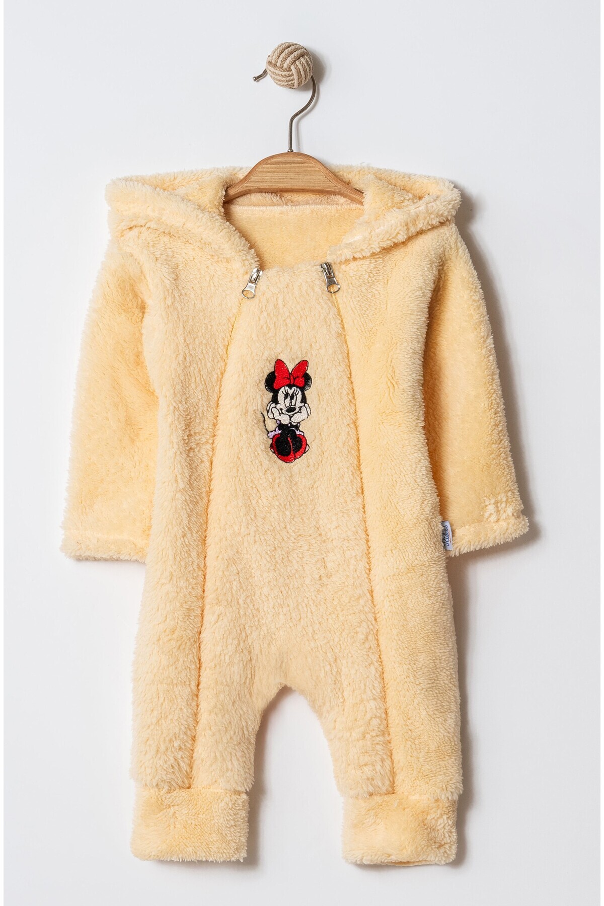 Chicsy Baby Kışlık Tatlı Welsoft Minnie Nakışlı Çift Fermuarlı Kolay Giyimli Kapüşonlu Bebek Tulum