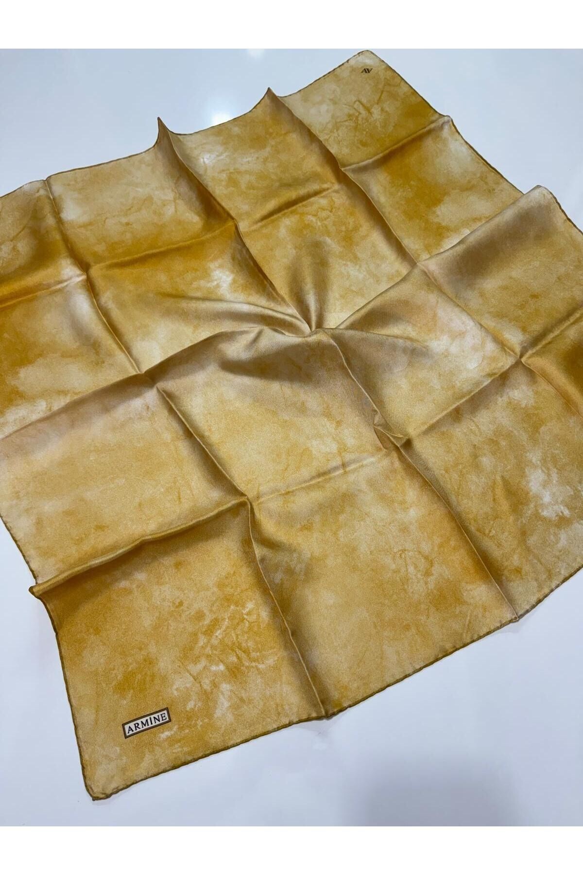 Modern Twill İpek Şık Tasarım Eşarp Hardal