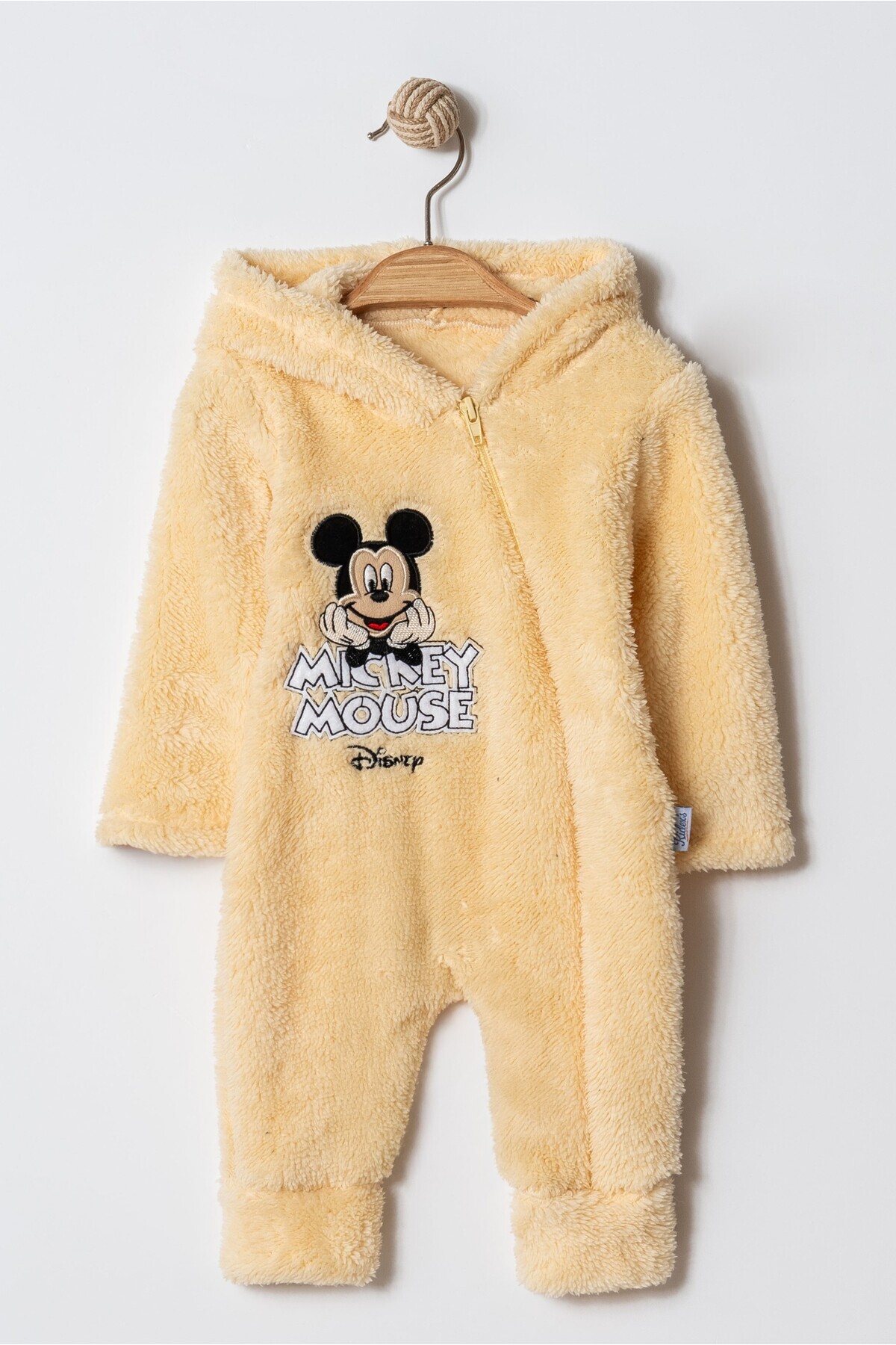Chicsy Baby Kışlık Tatlı Welsoft Mickey Mouse Nakışlı Fermuarlı Kapüşonlu Bebek Tulum
