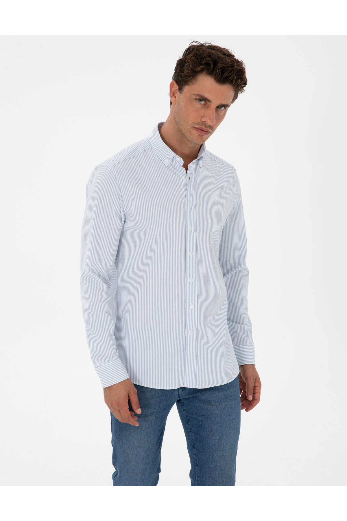 پیر کاردین پیراهن باریک راه راه Indigo Fit 50311396-VR028