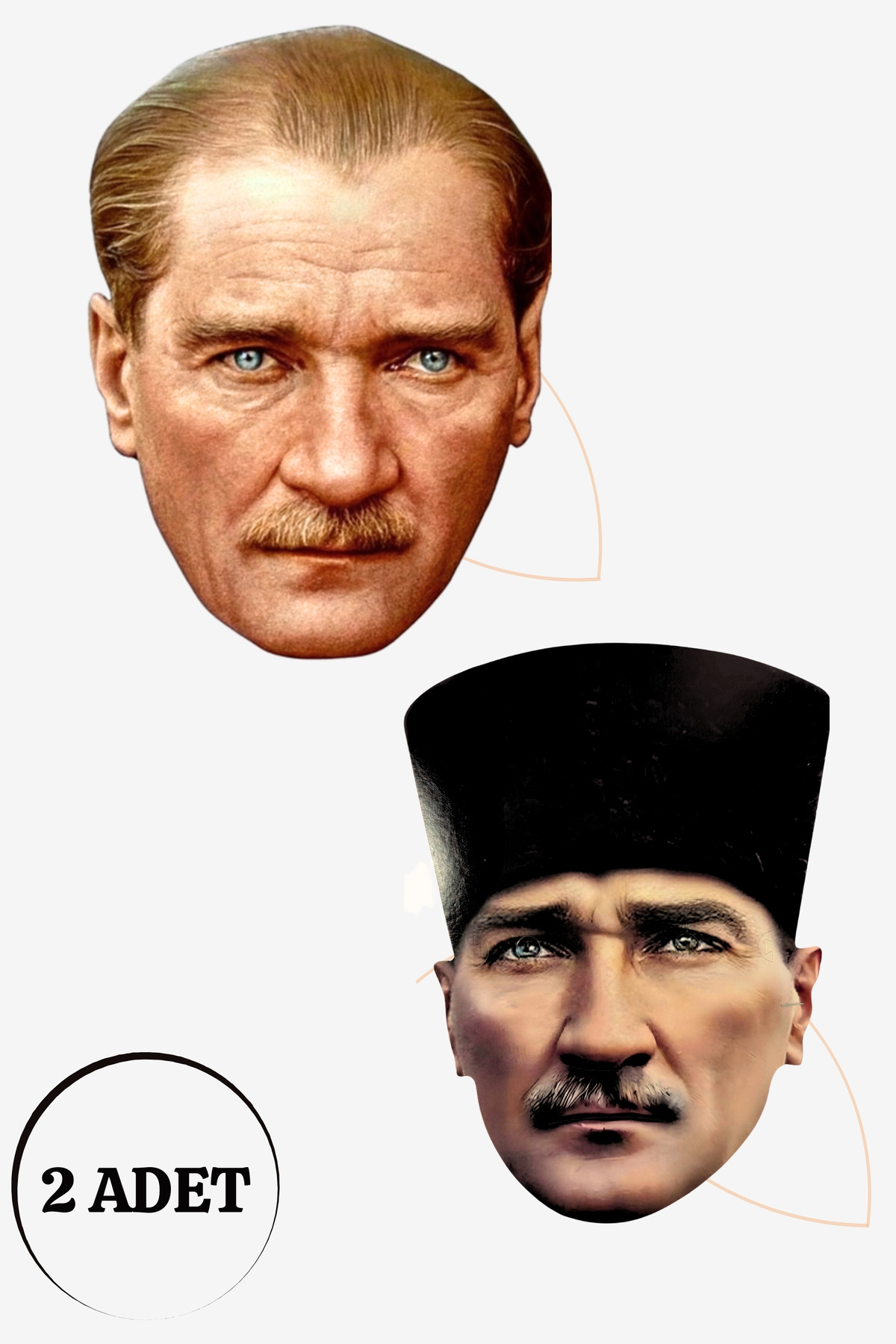 Huzur Party Store Atatürk Maske 2’li Set 18x25 Cm Kaliteli Karton Malzeme Lastikli Parti Gösteri Etkinlik Maskesi