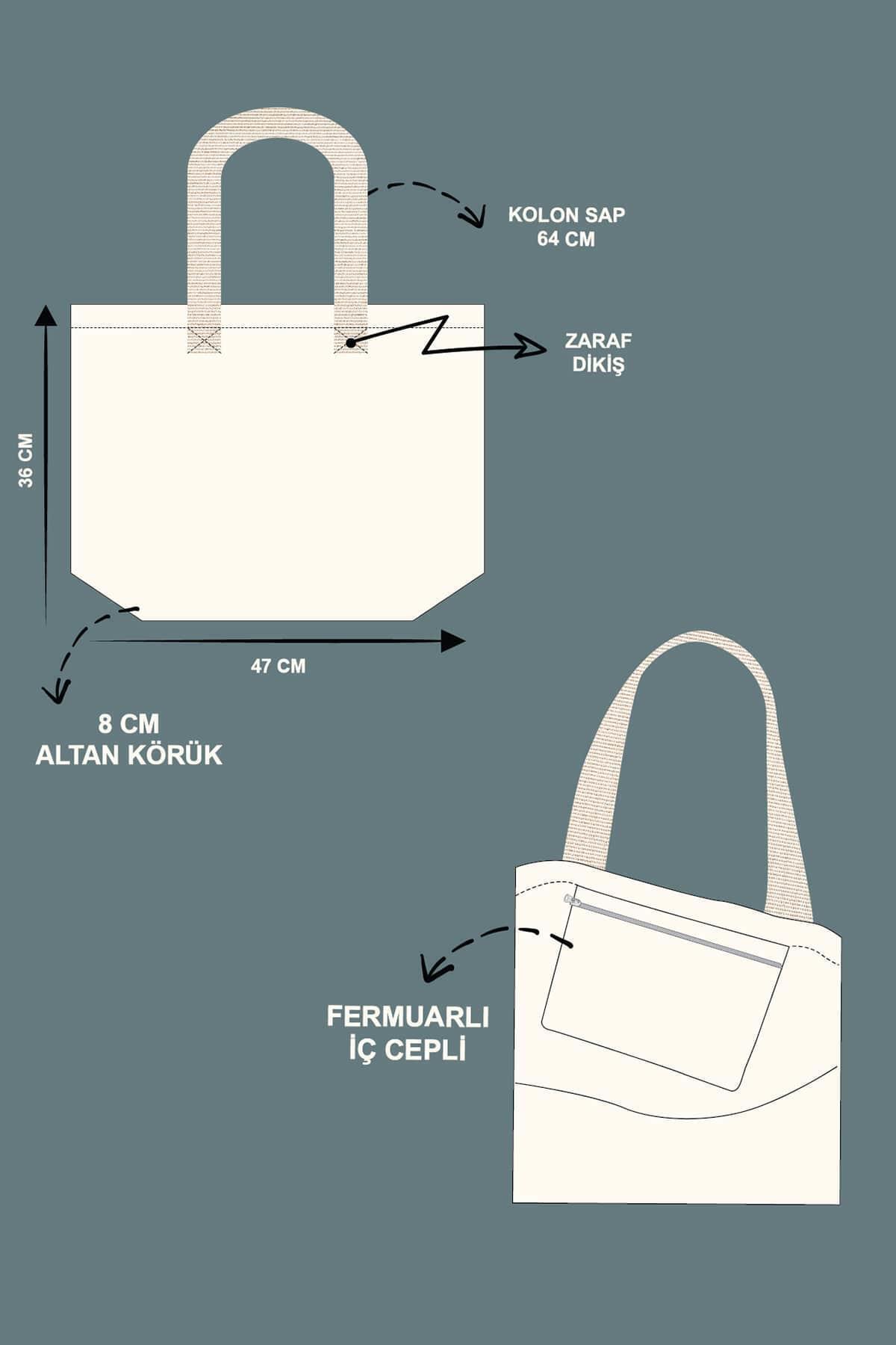 Çınar Bez Çanta  Uzun Dallı Çiçekler Baskılı Yatay Kanvas Bez Çanta - Görsel 2