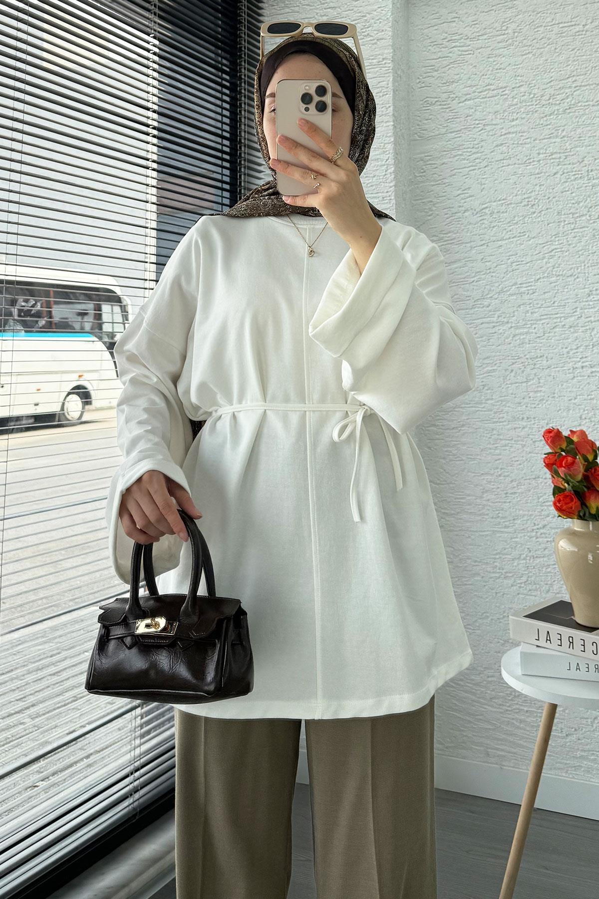 MELEK ARAZ-Basic Summer Tunic with Layered Sleeves – Ecru 2