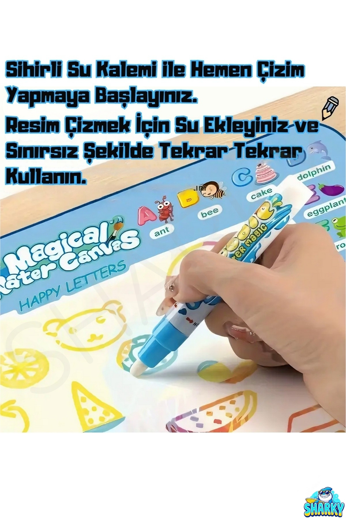 SHARKY Vahşi Orman Hayvanları Temalı Sulu Sihirli Boyama Halısı - Özel Sulu Kalem Ile Water Painting Su Mat fotoğrafı 4 (önizleme)