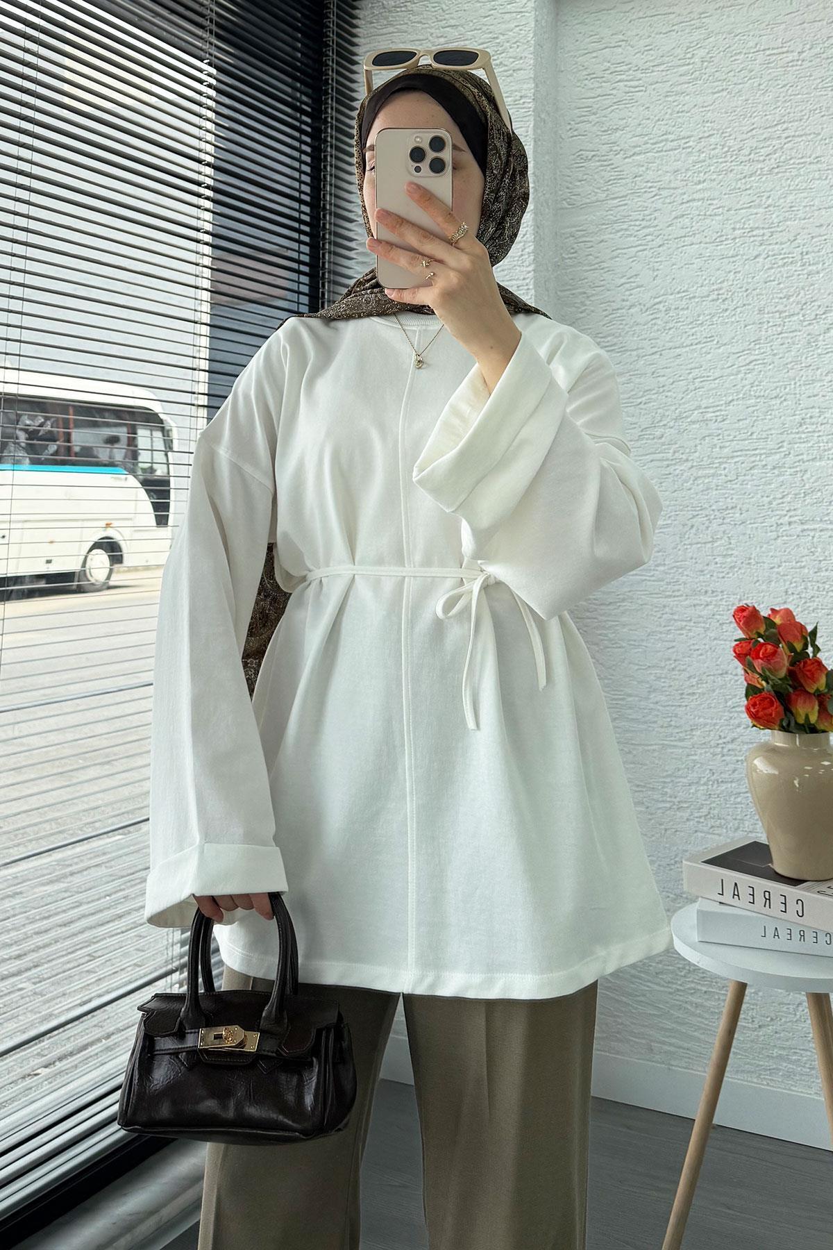 MELEK ARAZ-Basic Summer Tunic with Layered Sleeves – Ecru 3