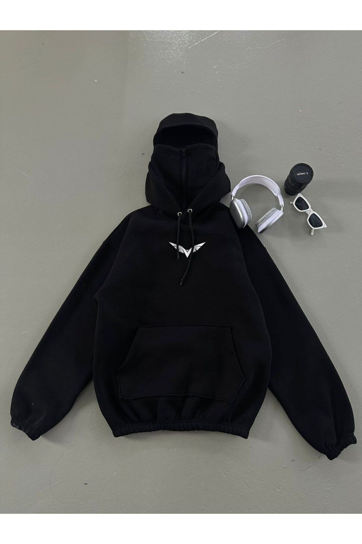 Genel Markalar  Origami Baskılı Maskeli Dikay Kapüşonlu Sweatshirt Hoodie - Görsel 3