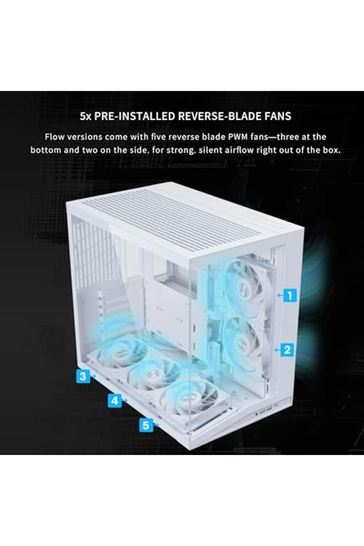 Lian Li-O11D Mini V2 Flow | Small ATX Computer Case with Medium Airflow | 5 Pre-installed 120mm Reve 8