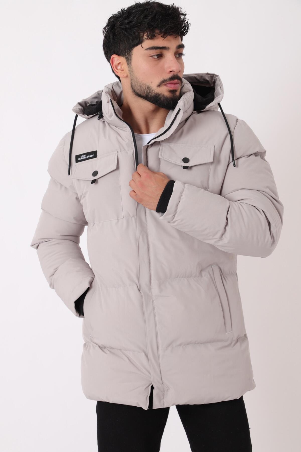 Göğüs Cepli İçi Kürklü Uzun Şişme Mont PLDP 2957_50456 — مشکی — تصویر 2 از 7