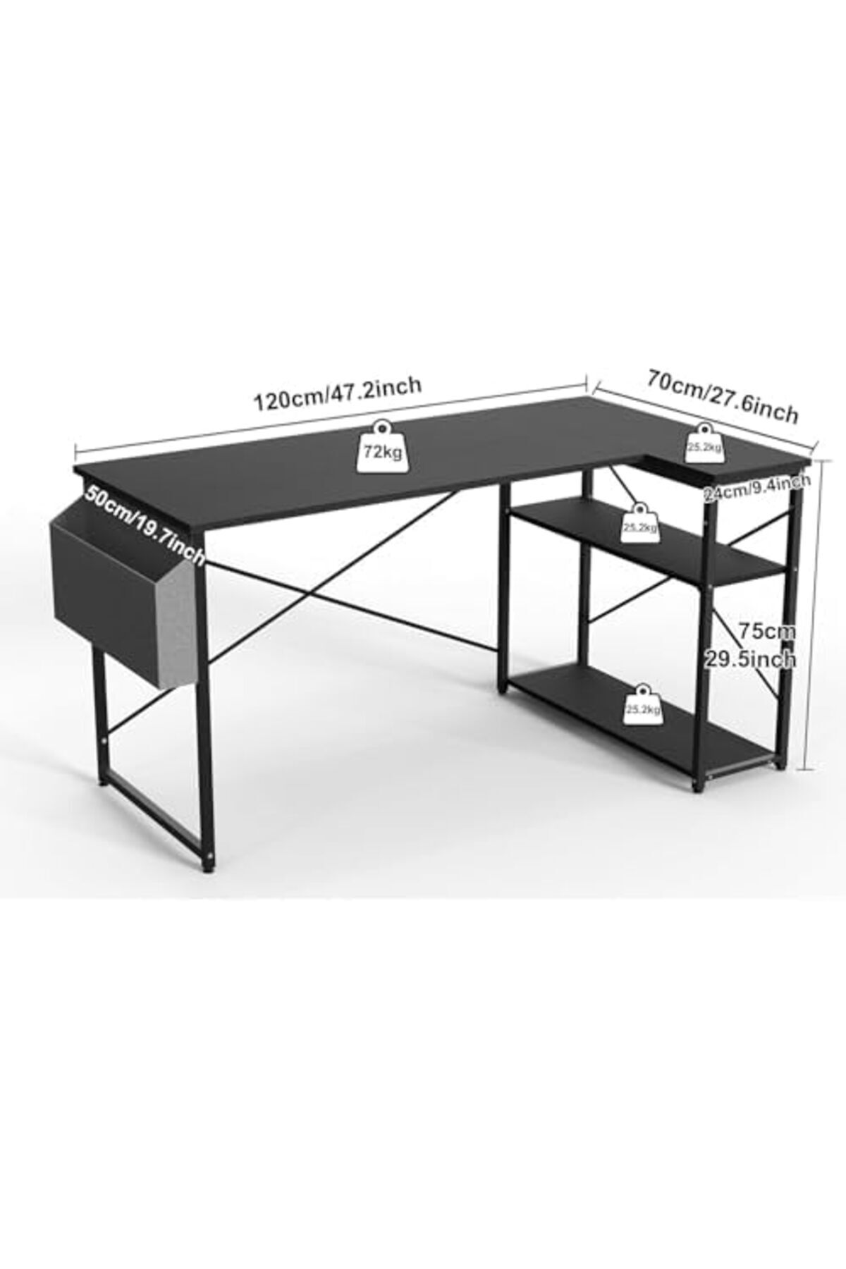 SKY TOUCH-SKY-TOUCH L-Shaped Computer Desk, Study Desk, Corner Gaming Table, with Storage Bag & Storage Shelve 6