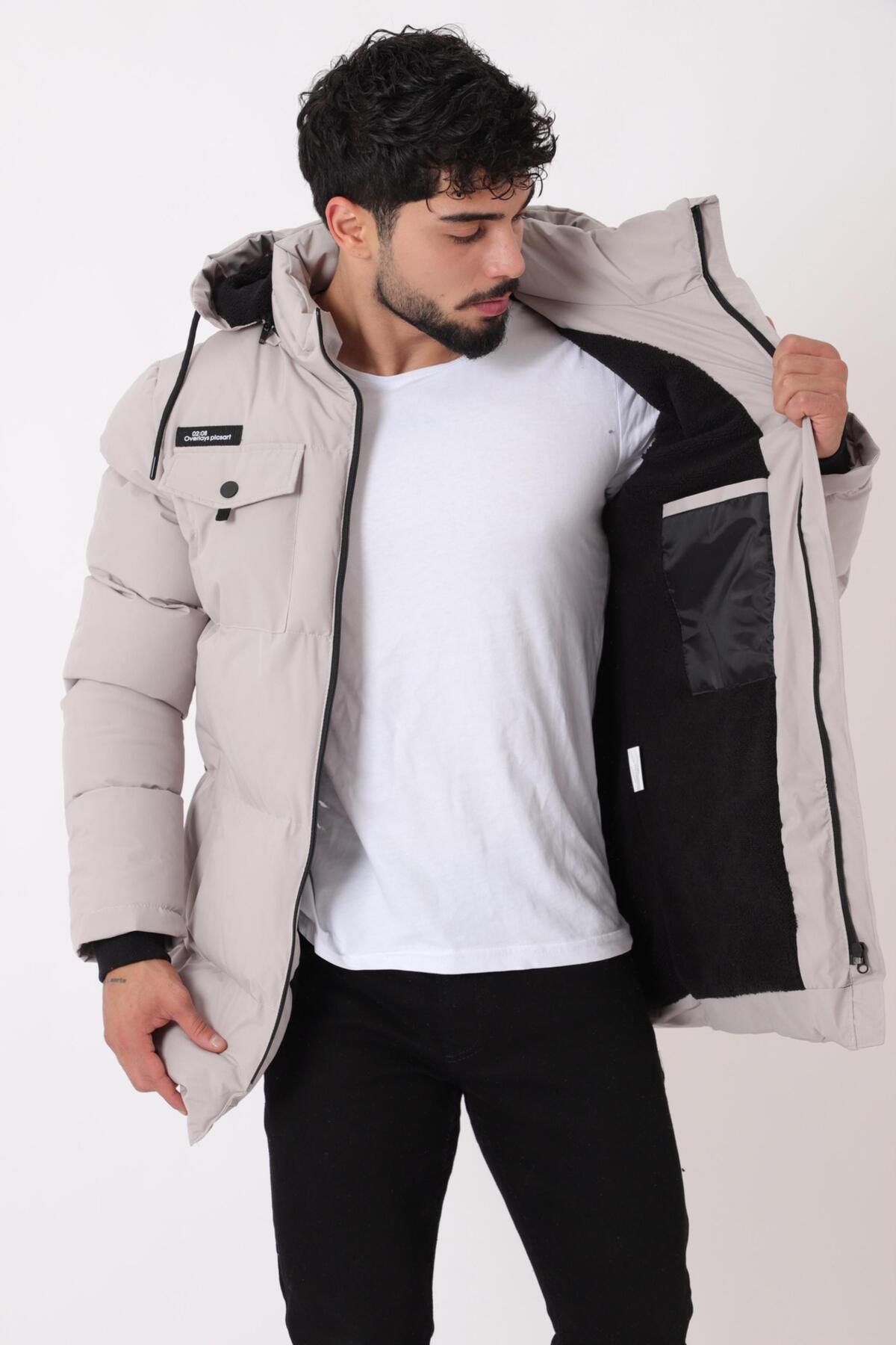 Göğüs Cepli İçi Kürklü Uzun Şişme Mont PLDP 2957_50456 — مشکی — تصویر 4 از 7