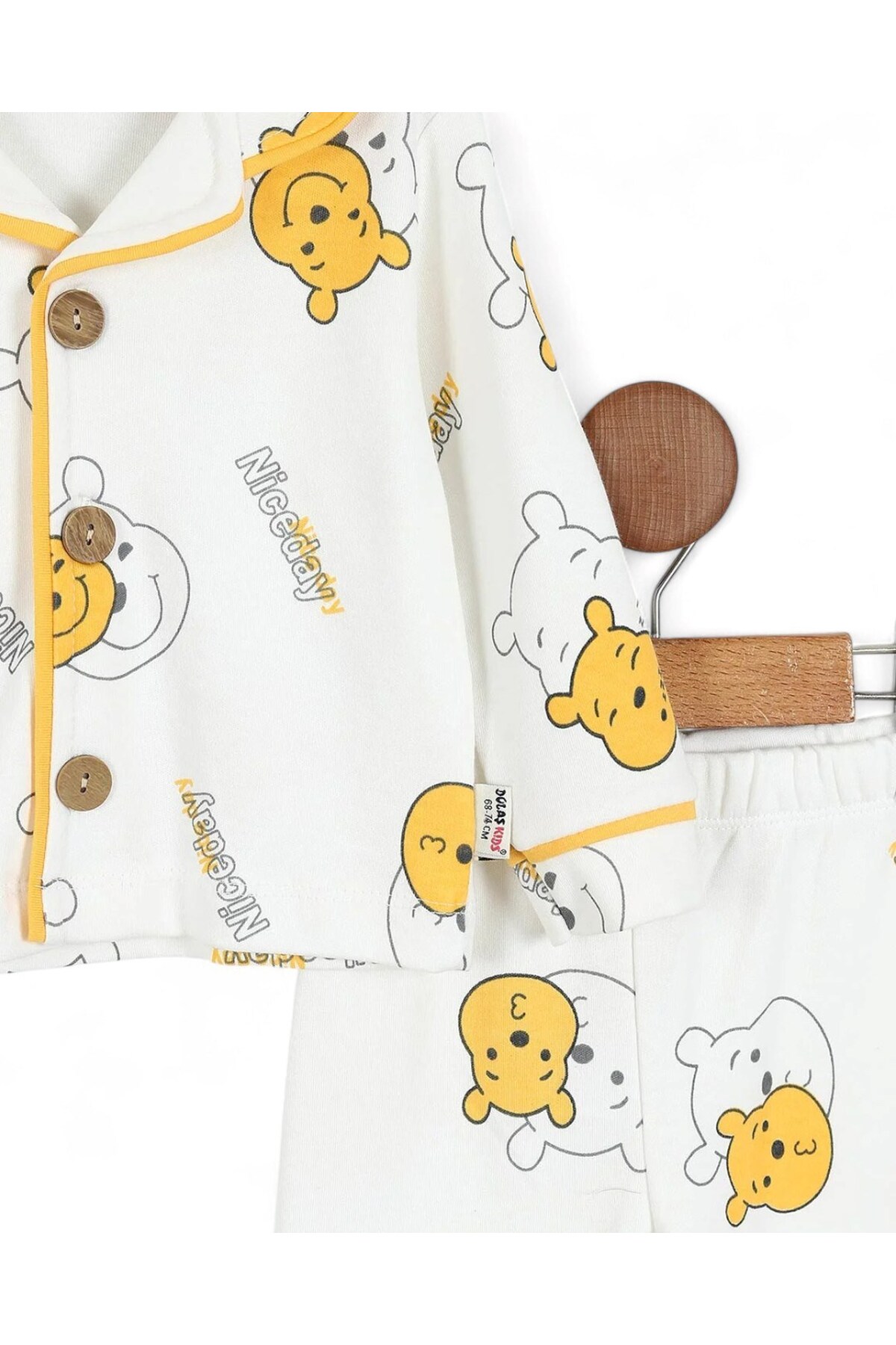 voyyo kids baby Erkek Bebek 6-9-12-18-24 Ay Pooh Baskılı, Kruvaze Yakalı Mevsimlik Düğmeli Gecelik Pijjama Takımı fotoğrafı 6 (önizleme)