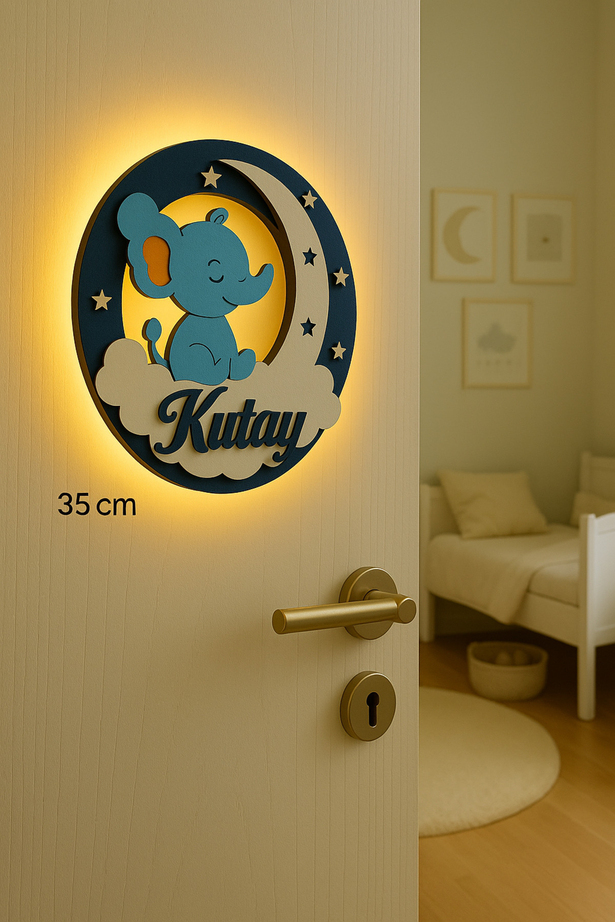 metora İsme Özel LED Işıklı Çocuk Bebek Odası Kapı ve Duvar Süsü - 35 cm Dekoratif Gece Lambası fotoğrafı 5 (önizleme)