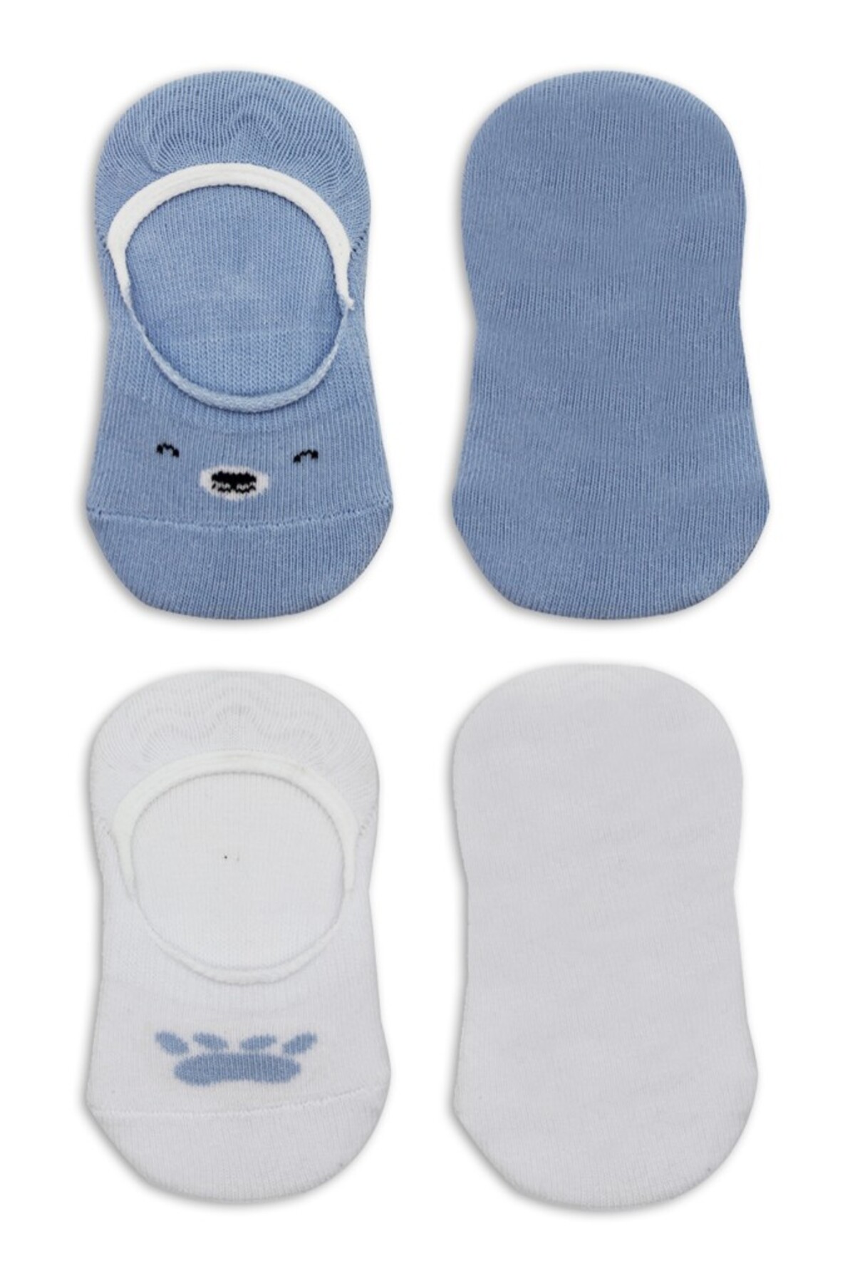 نسی‌ورلد بیستایل جوراب‌های بامبک پنبه‌ای دو تکه مدل بیبی‌فت با صورت بامزه، BS30103 آبی-سفید