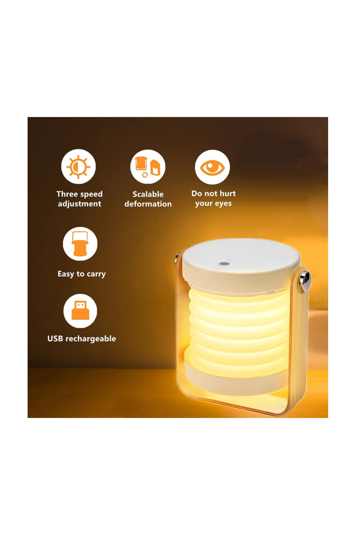 Generic-Portable Folding LED Desk Lamp – 3-Level Dimmable Night Light with Wooden Handle, USB Rechargeable 3