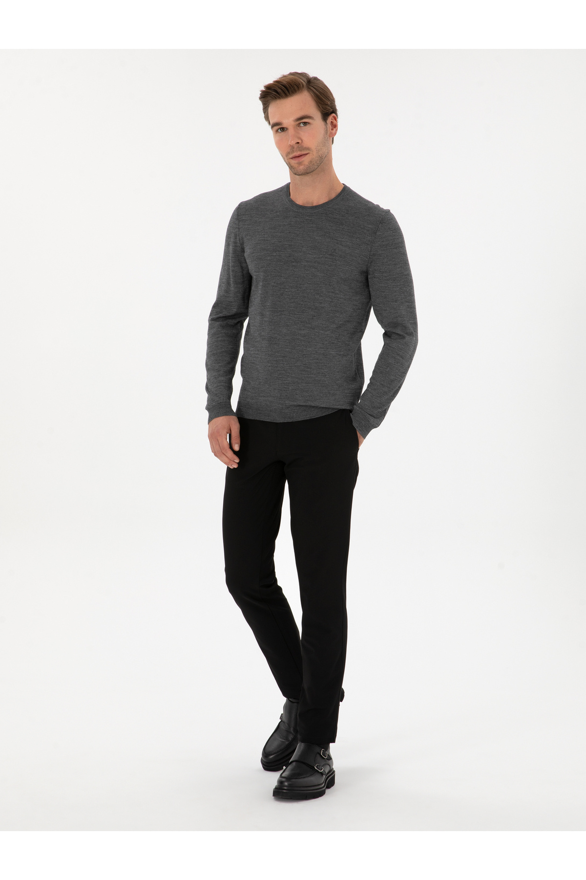 شلوار کتان مشکی اسلیم فیت برند کاشارل کد:(50314091-VR046) Cacharel