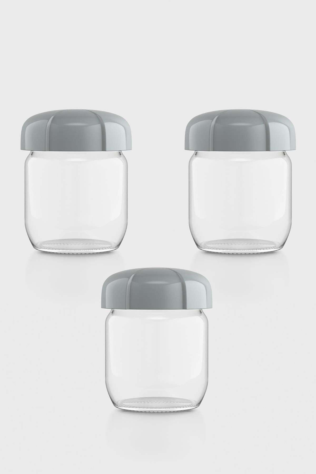 Renga-Rhea 425 ml Set of 3 Glass Jars with Gray Lids 131010 1