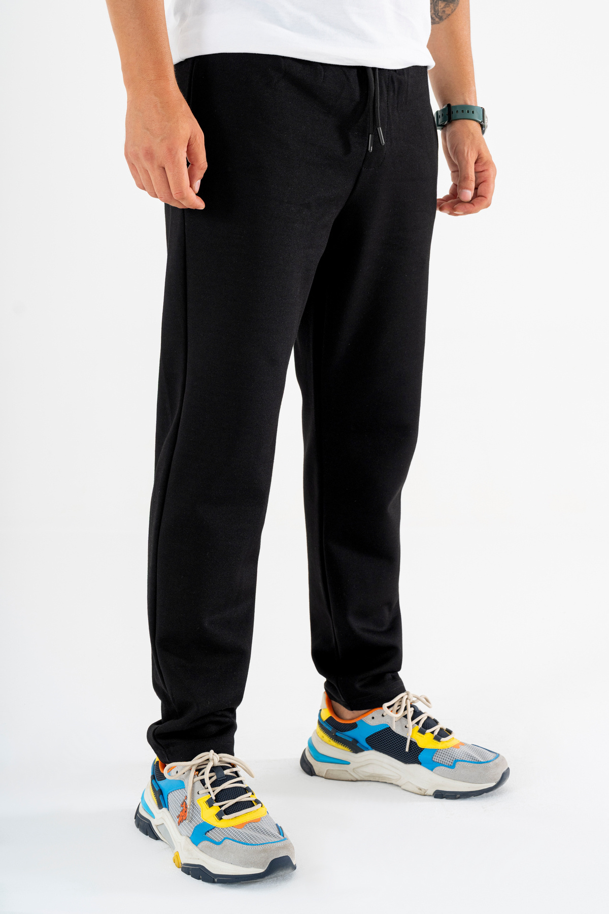 Erkek Siyah Jogger Pantolon Rahat Kalıp Lastikli İpli Eşofman Altı — مشکی SW-16P20DZ — تصویر 4 از 6