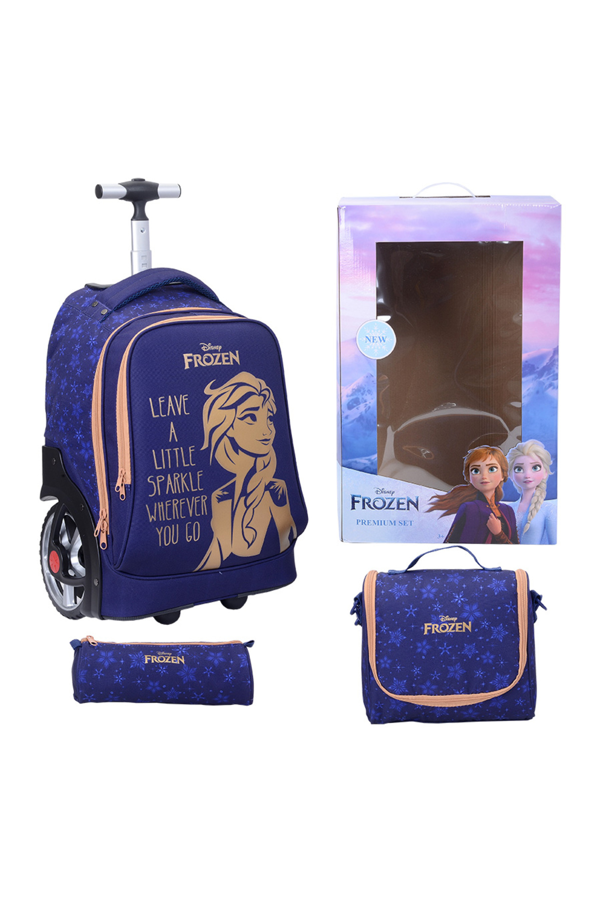 DİSNEY Frozen 3 in 1 Big Wheel Trolley Bag Set for Girls-Trolley bag,Lunch bag,Pencil case