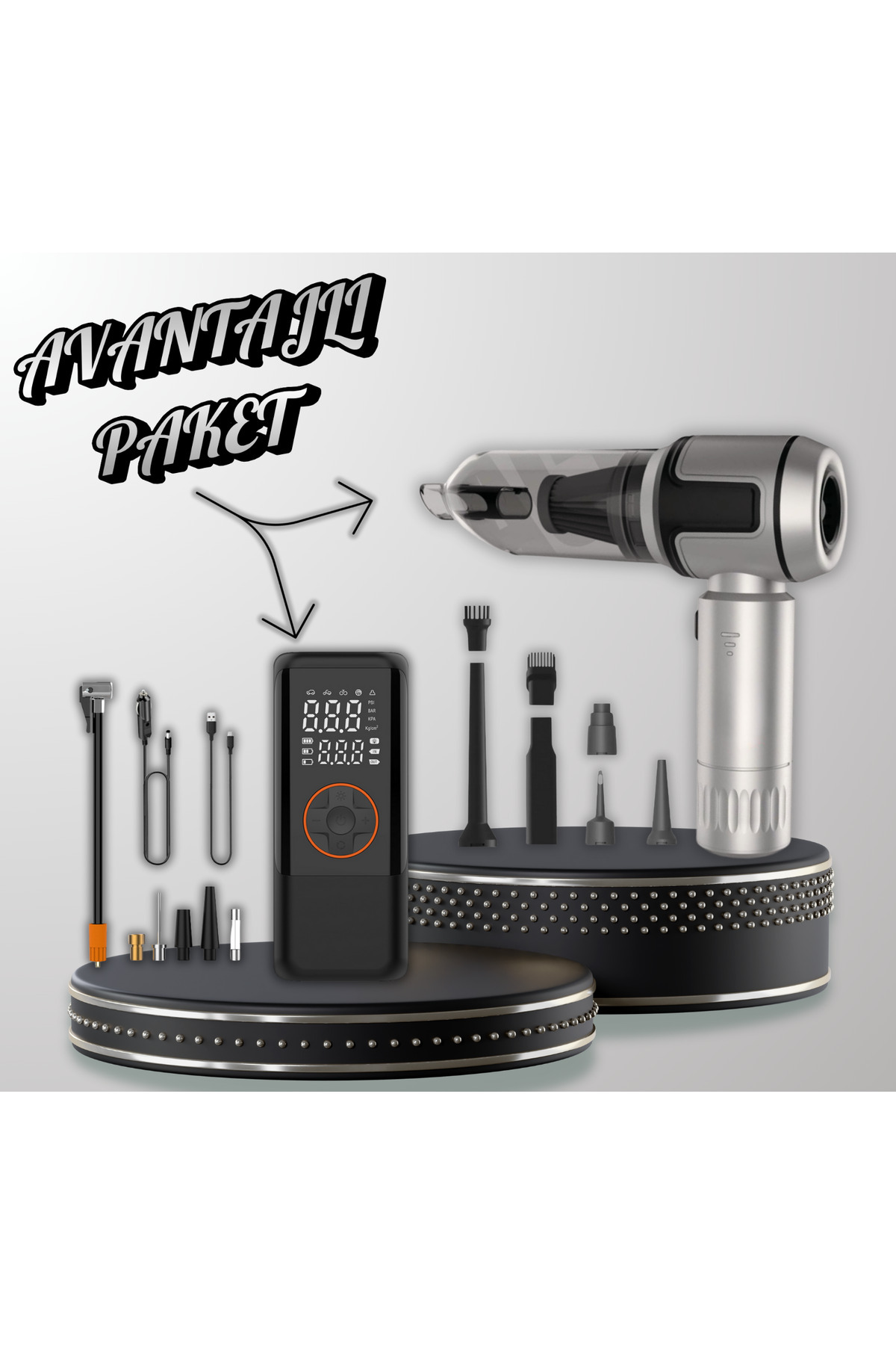 MATECHNO Avantaj Paketi 16000PA Araç Vakum Üfleme Süpürge 4500 mAh Araç Motor Kompresör Teker Lastik Pompası