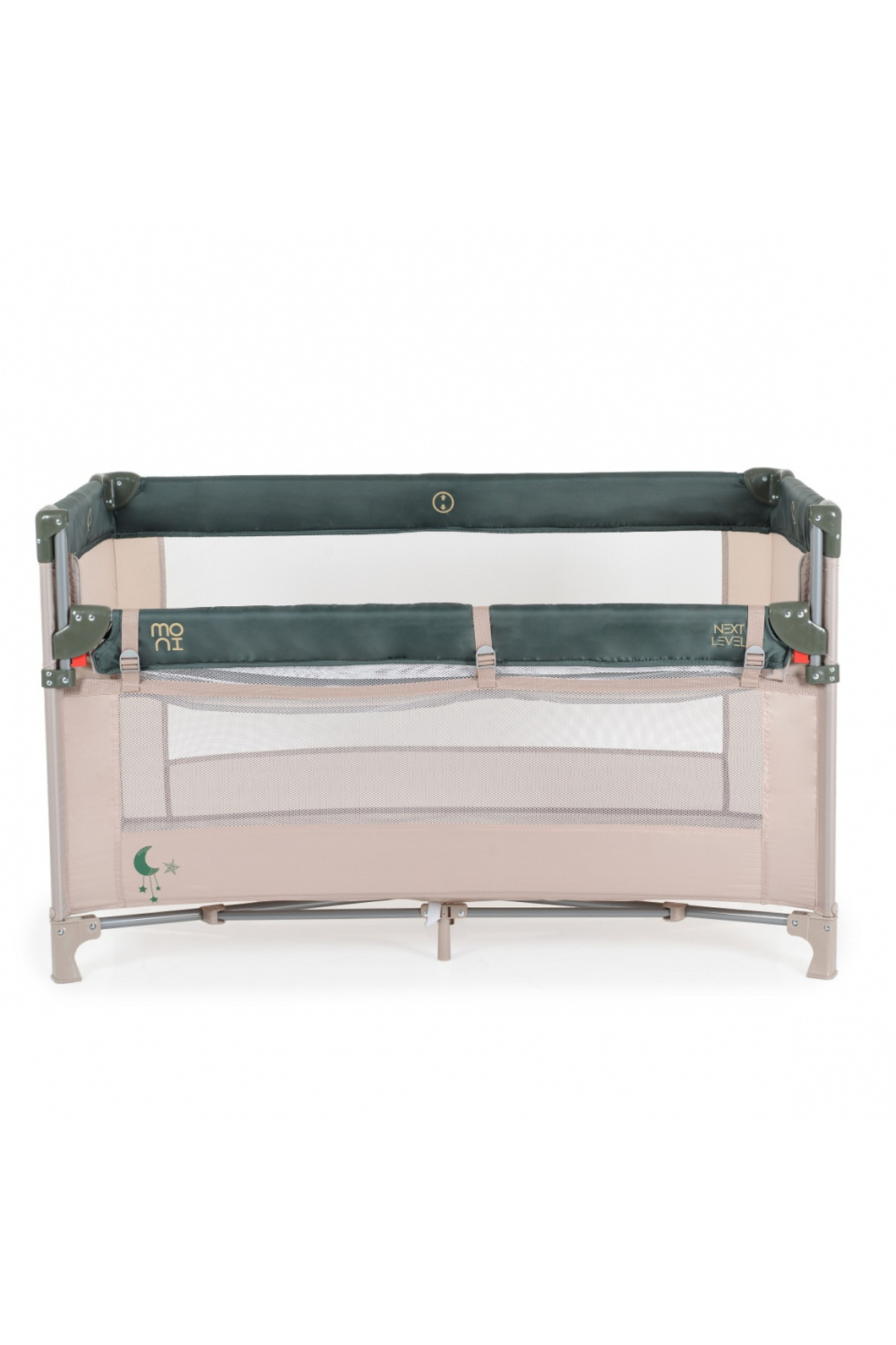 Moni-Folding children's cot with sliding side Next level Green, 3 usage options, 2 levels, seat 5
