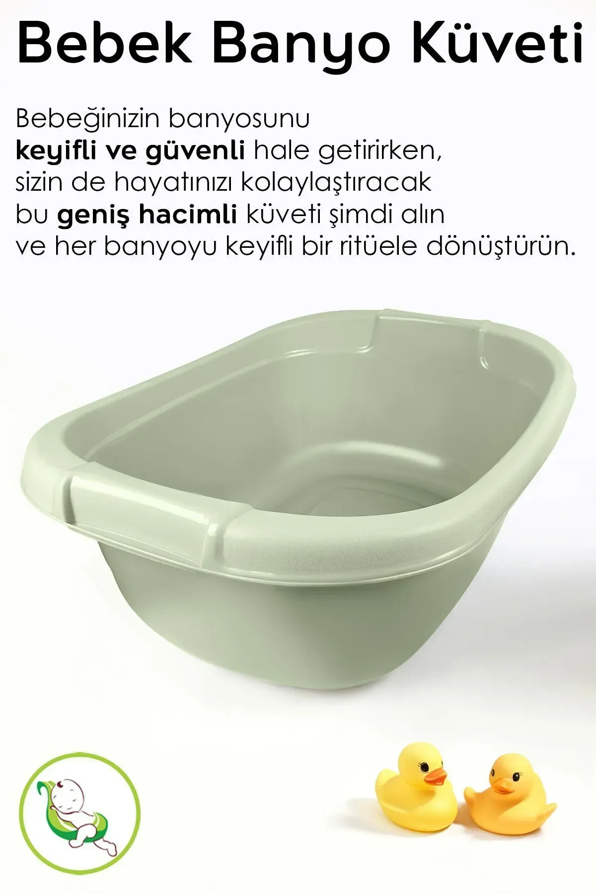 Meleni Baby 4'lü Bebek Banyo Seti - Bebek Yıkama Küveti - Vakumlu Yıkama Aparatı - Su Kovası - Maşrapa - Yeşil fotoğrafı 3 (önizleme)