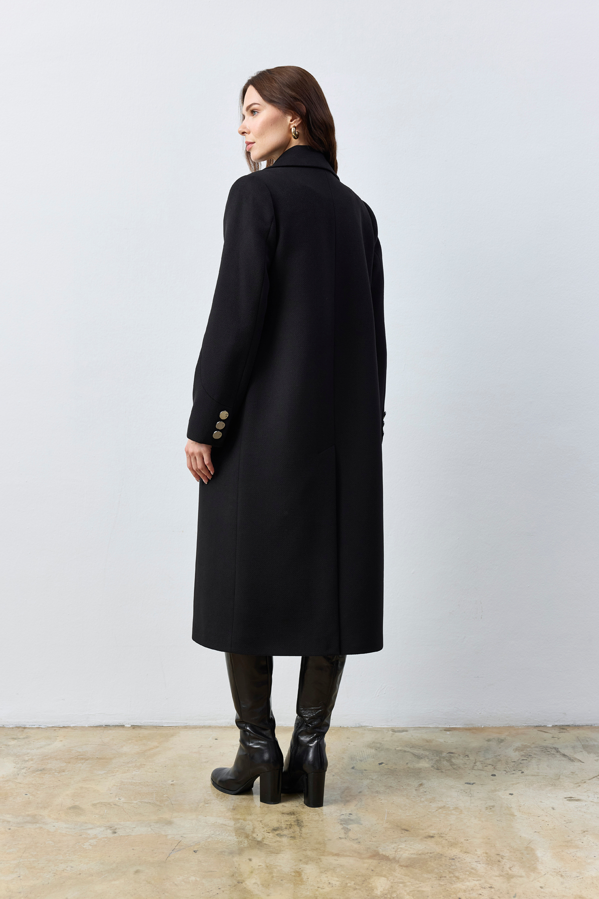 Kent  Uzun Siyah Kaşe Kaban - Görsel 3