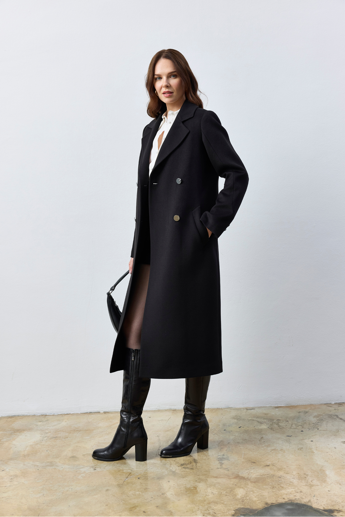 Kent  Uzun Siyah Kaşe Kaban - Görsel 2