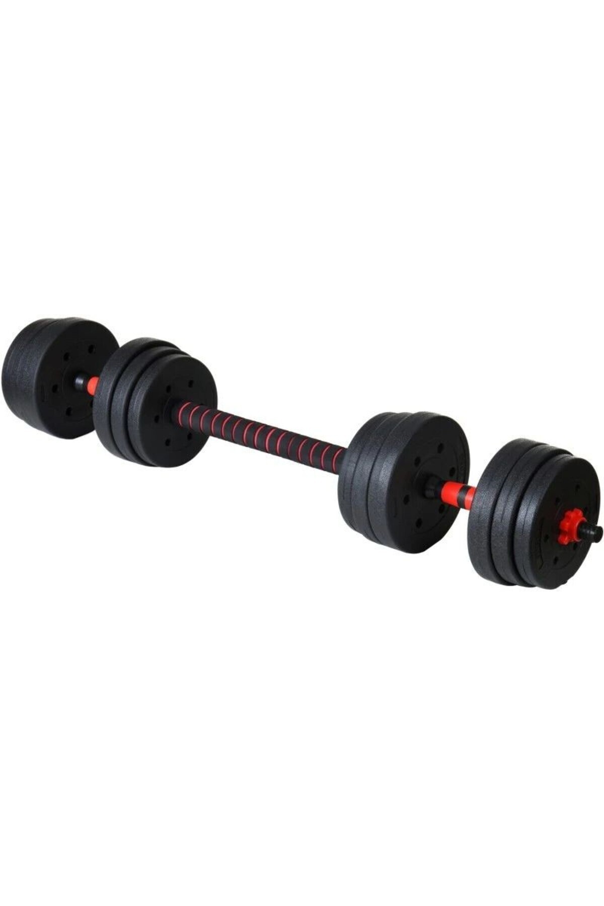 PROCART-Barbell and dumbbell set, 2x10 kg load, connection bar, 12 discs of different weights, black/red 10