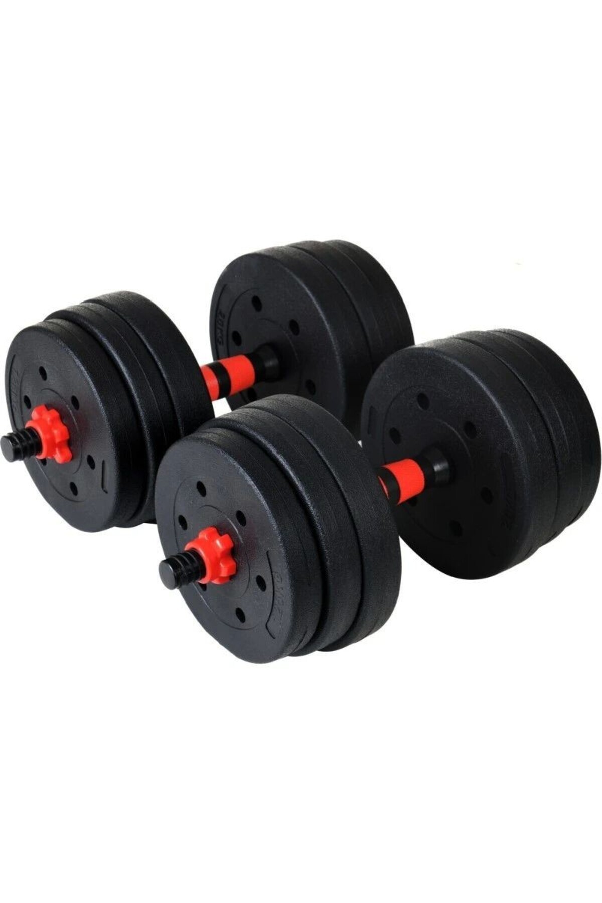 PROCART-Barbell and dumbbell set, 2x10 kg load, connection bar, 12 discs of different weights, black/red 5