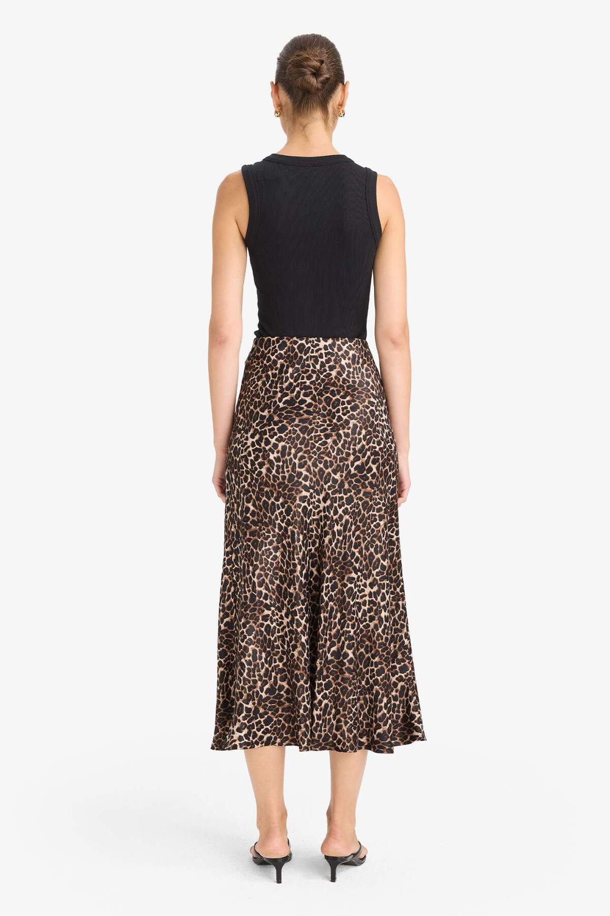 DeFacto-A-Line Regular Waist Leopard Patterned Satin Midi Skirt D7648Ax25Au 5