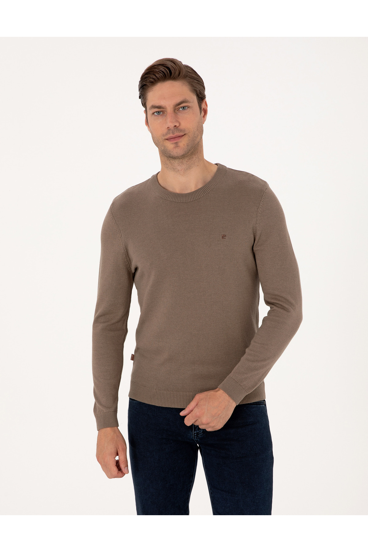 پیر کاردین ژاکت بافتنی ساده Mink Melange Slim Fit Crew یقه 50314192-VR174