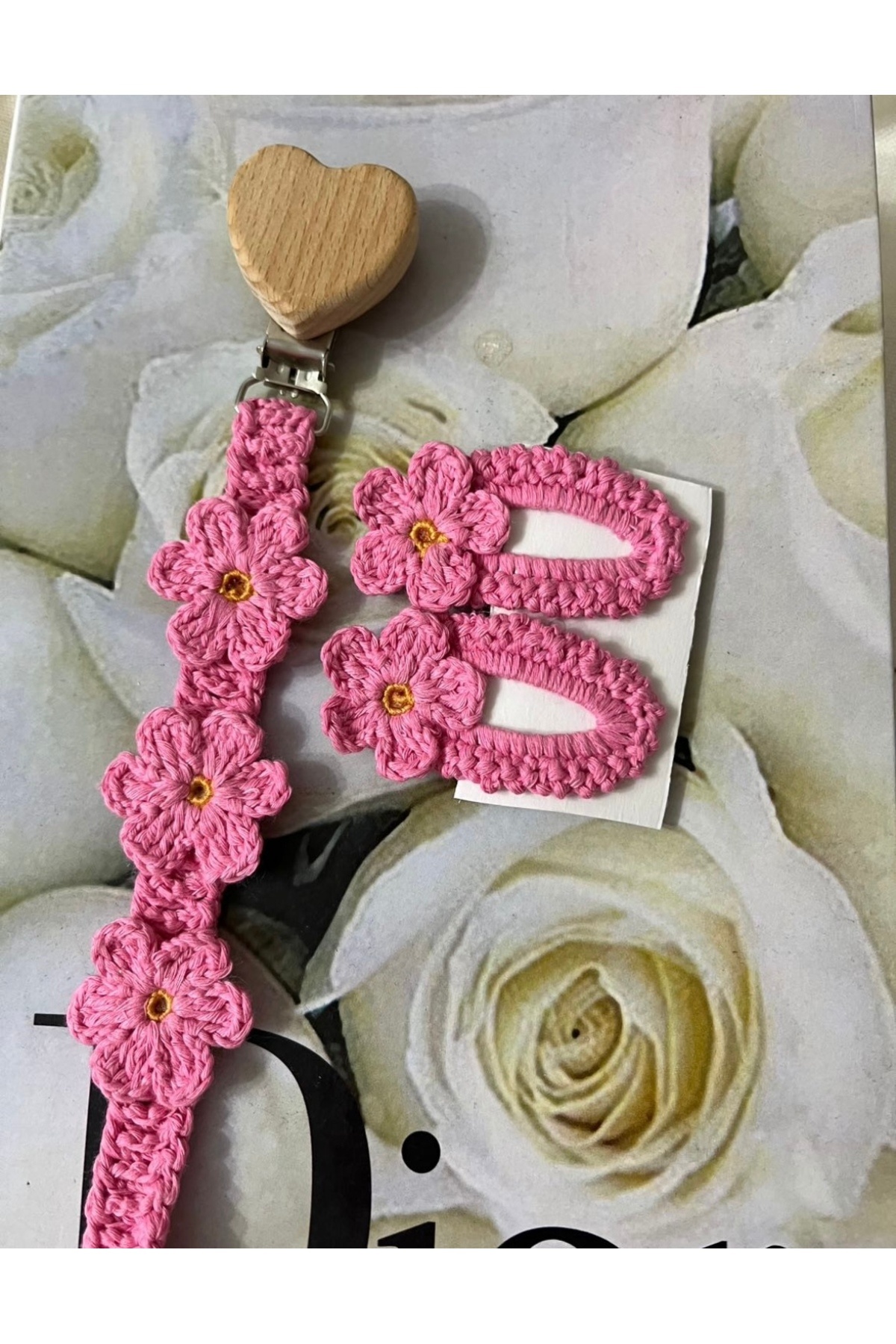 efecco Papatya Emzik Zinciri /Askısı ve Toka Seti Doğal Iplerden Yeni Koleksiyon