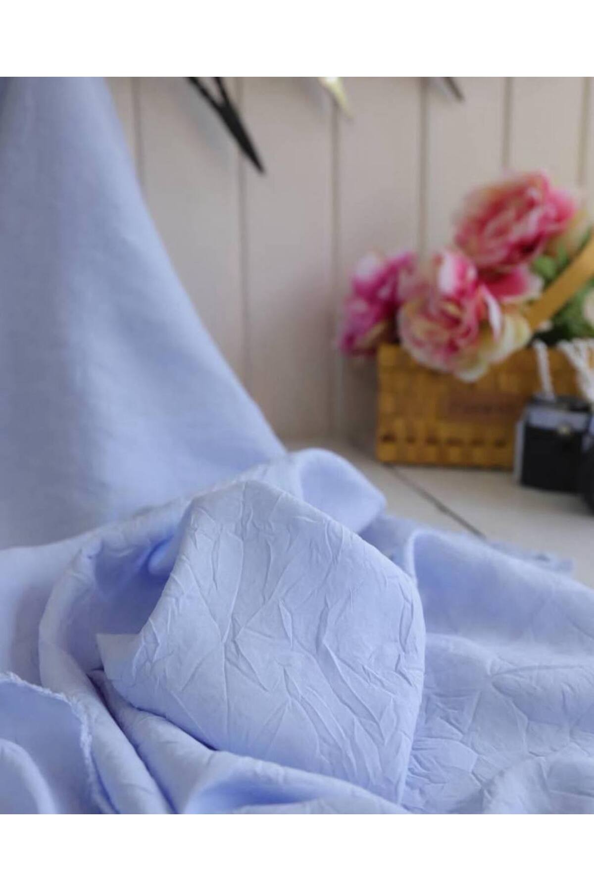Parça Kumaş Dünyası İpek Kupra Kreş Kumaş Bebe Mavi Renkte fotoğrafı 7 (önizleme)