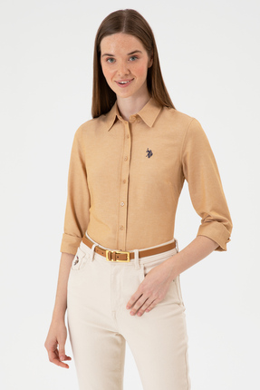 U.S. Polo Assn. Kadın Camel Uzun Kollu Basic Gömlek 50316711-VR015