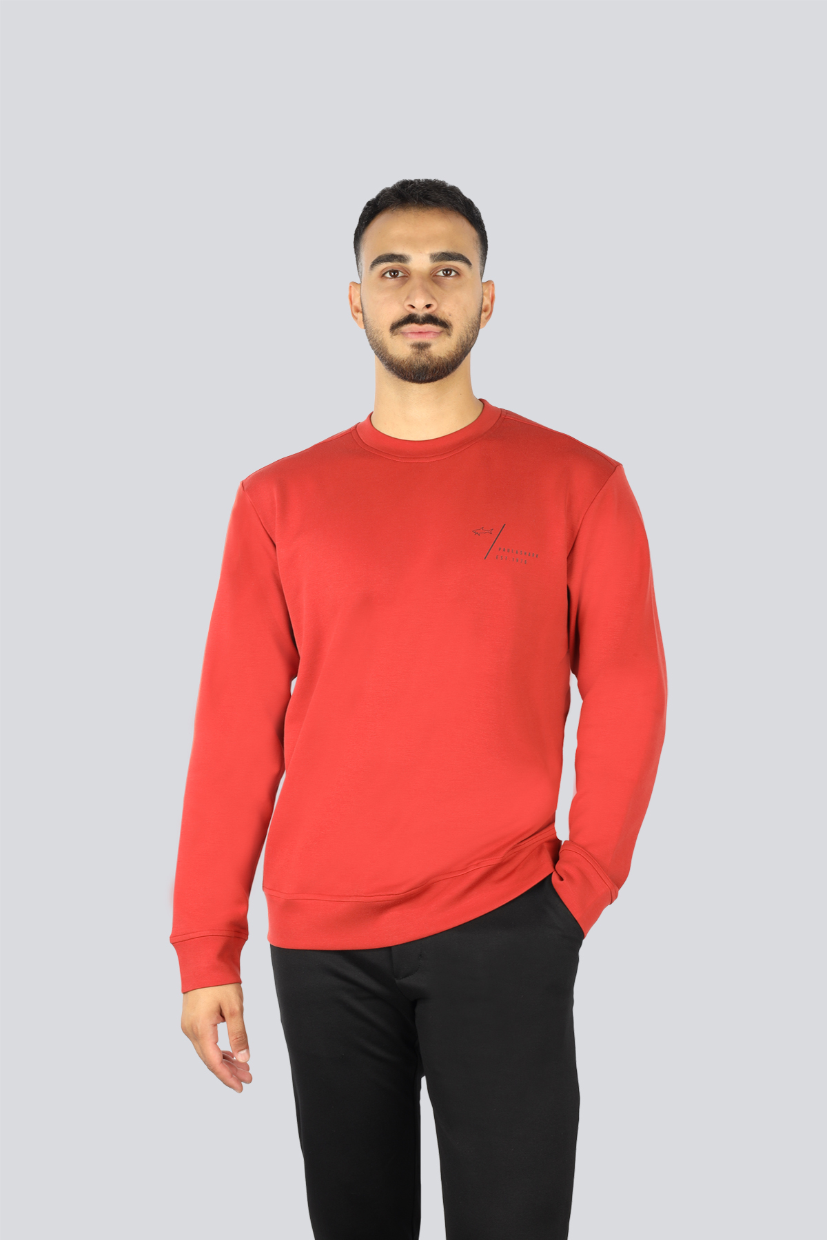 پال اند شارک سویشرت مردانه طرح‌دار یقه گرد نخی آستین بلند قرمز، سایز Regular Fit، کد 15311861-636