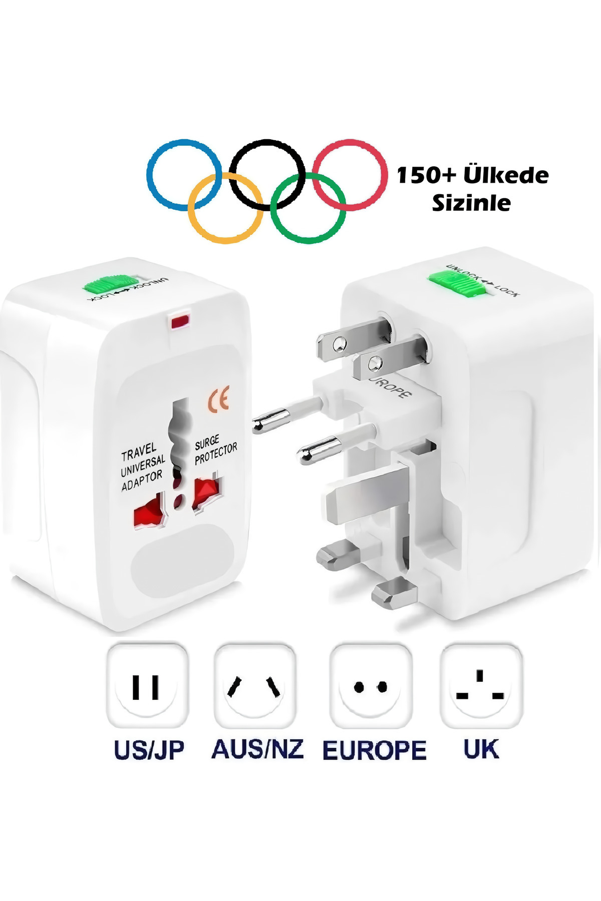 GÜMRÜK BEY Evrensel Seyahat Adaptörü 150 Ülke Uyumlu Çoklu Fiş Dönüştürücü USB Cep Telefonu Tablet Laptop