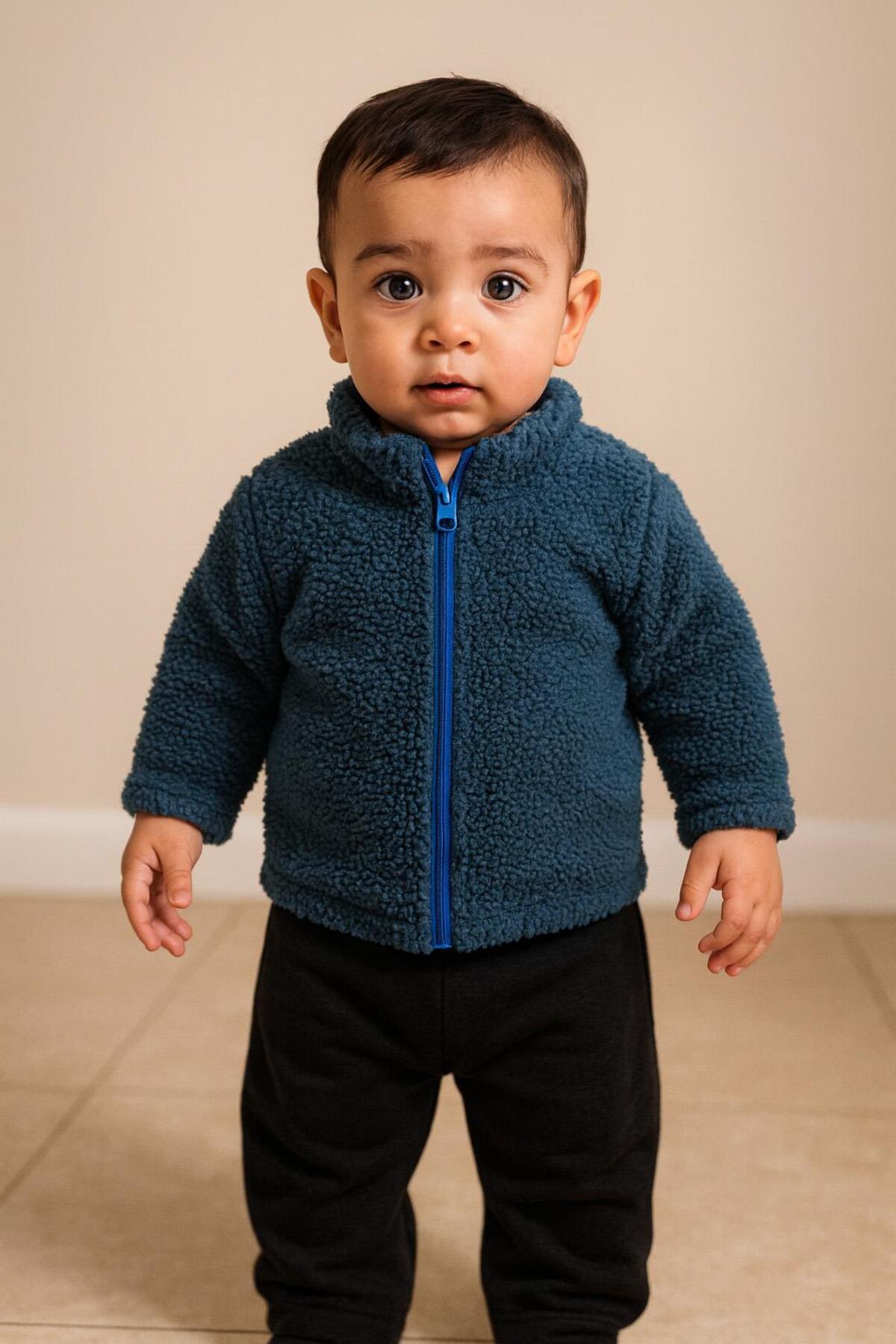 LUESS Unisex Bebek Astarlı Fermuarlı Peluş Mont fotoğrafı 2 (önizleme)