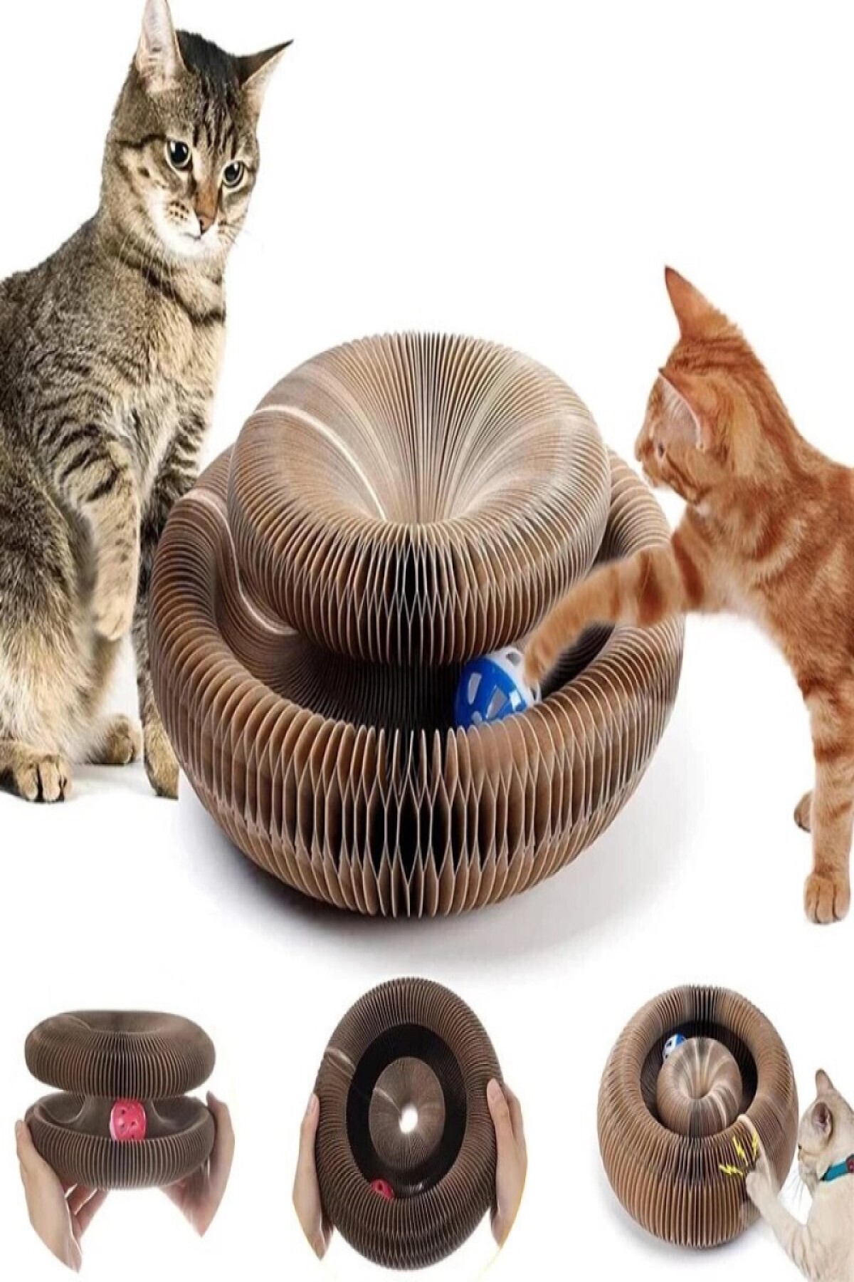 TİNEKE-Accordion Cat Scratching Toy, Scratching Board with Rattle Bell Ball and Catnip Gift 1